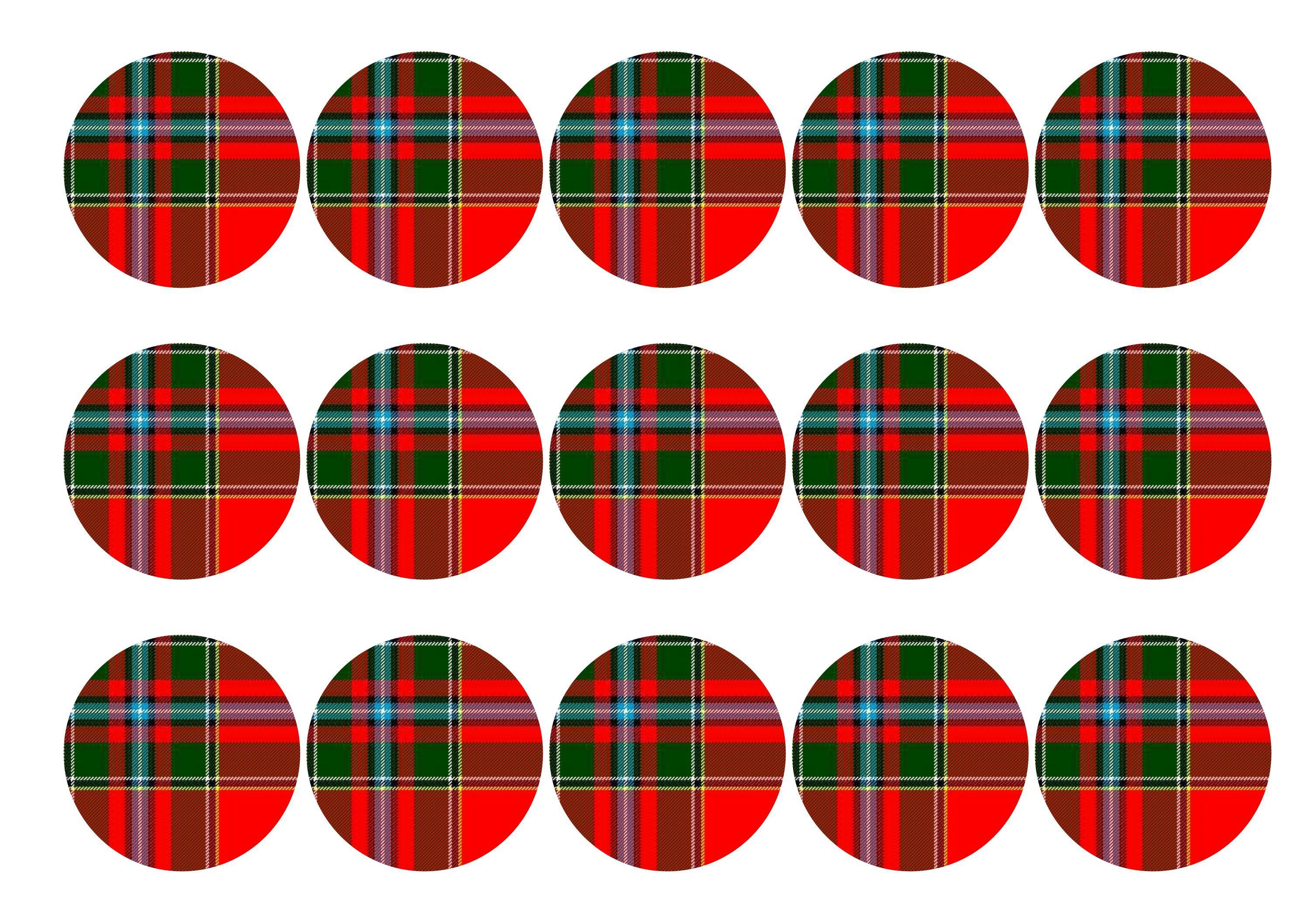 Printed edible cupcake toppers with Drummond tartan