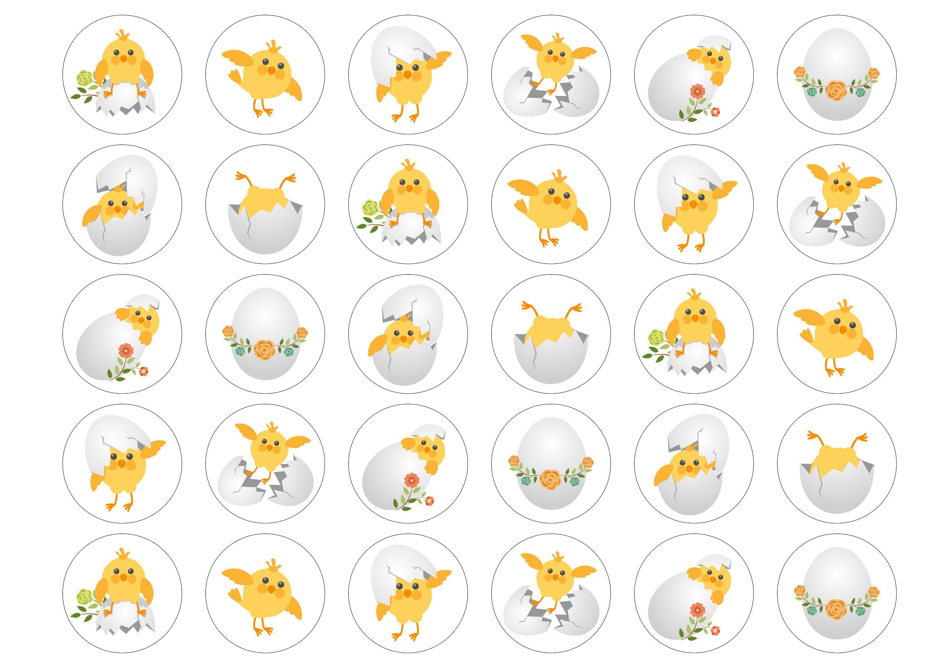 30 edible toppers with a range of easter chick images