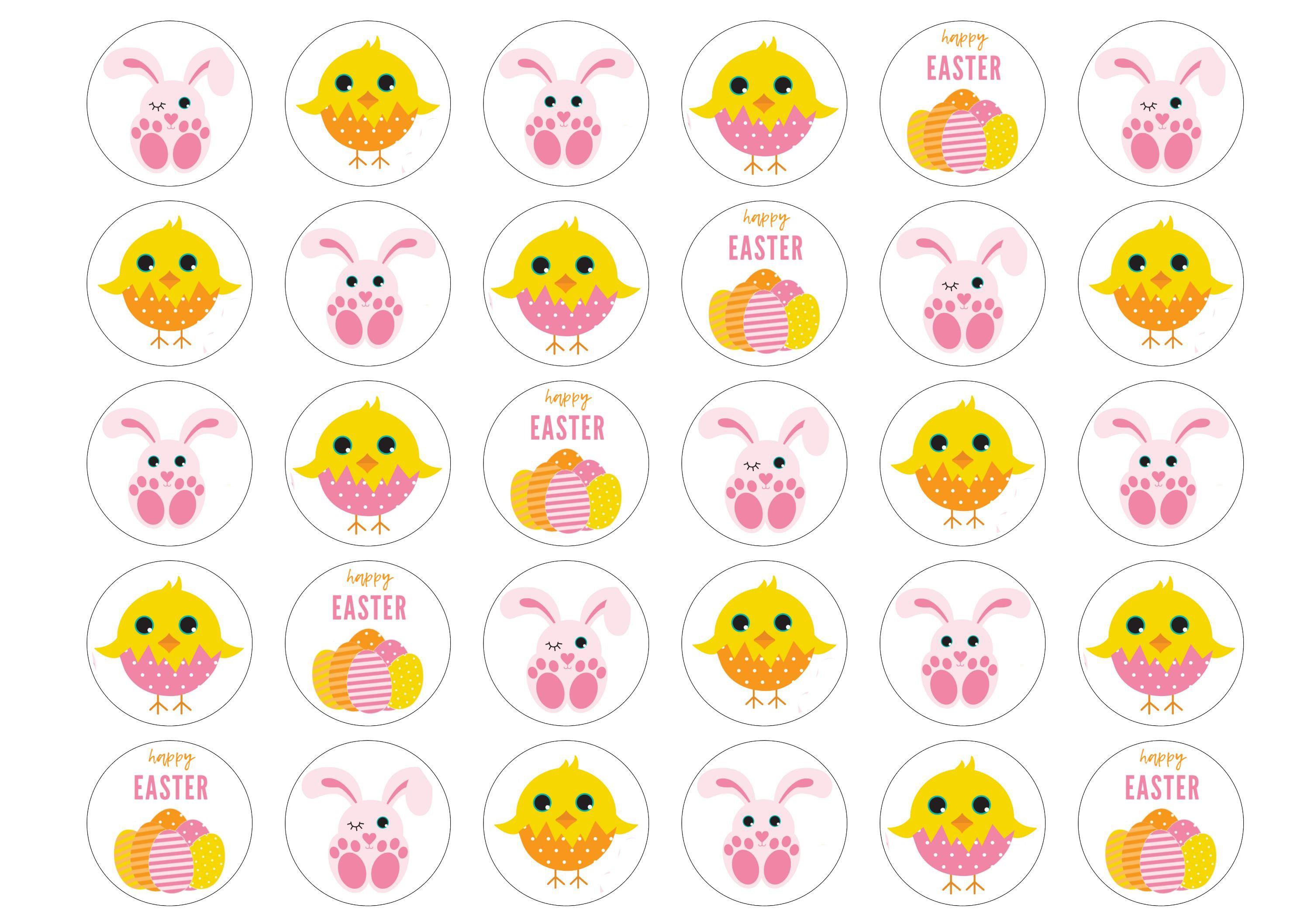 Edible Easter cupcake toppers with cute chicks and bunnies