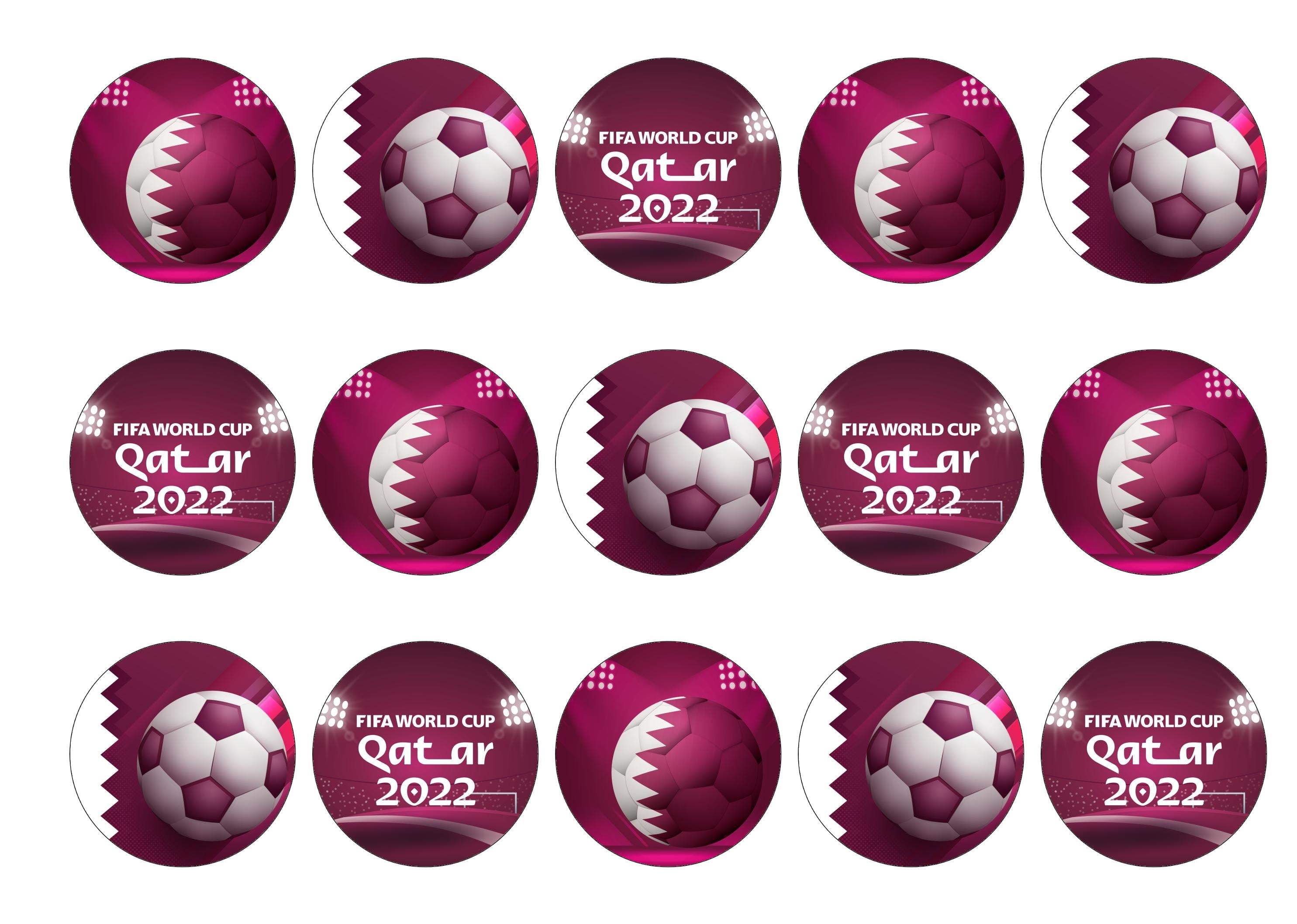 15 Cupcake Toppers with images representing the FIFA World Cup Qatar 2022