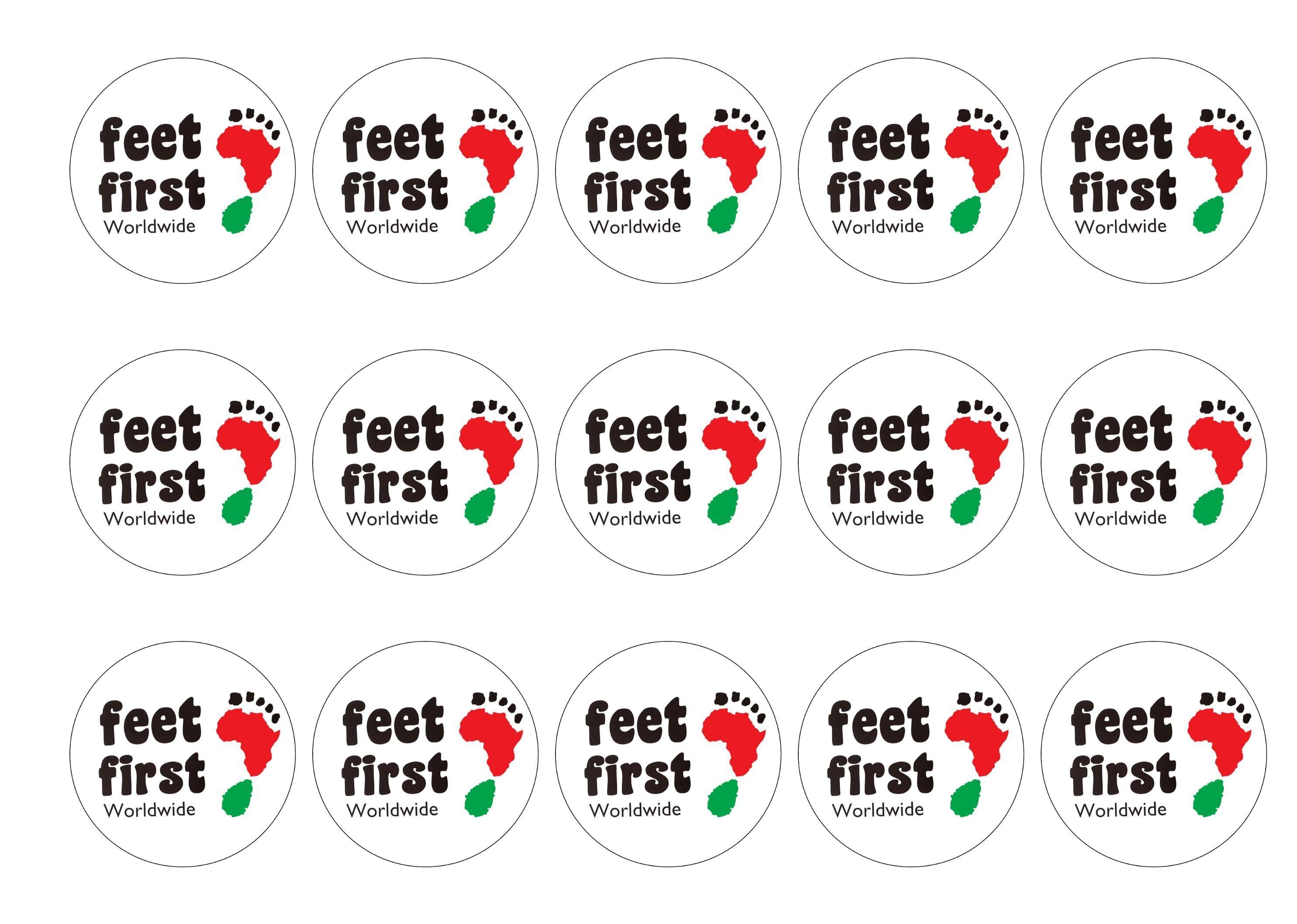 Printed edible charity cupcake and cake toppers for Feet First Worldwide