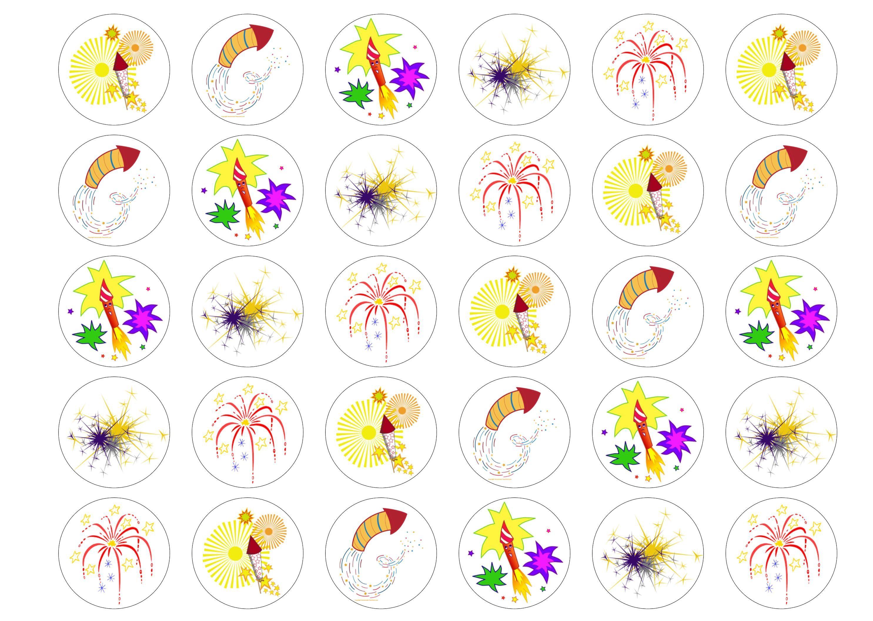 Printed edible cupcake toppers with fireworks images