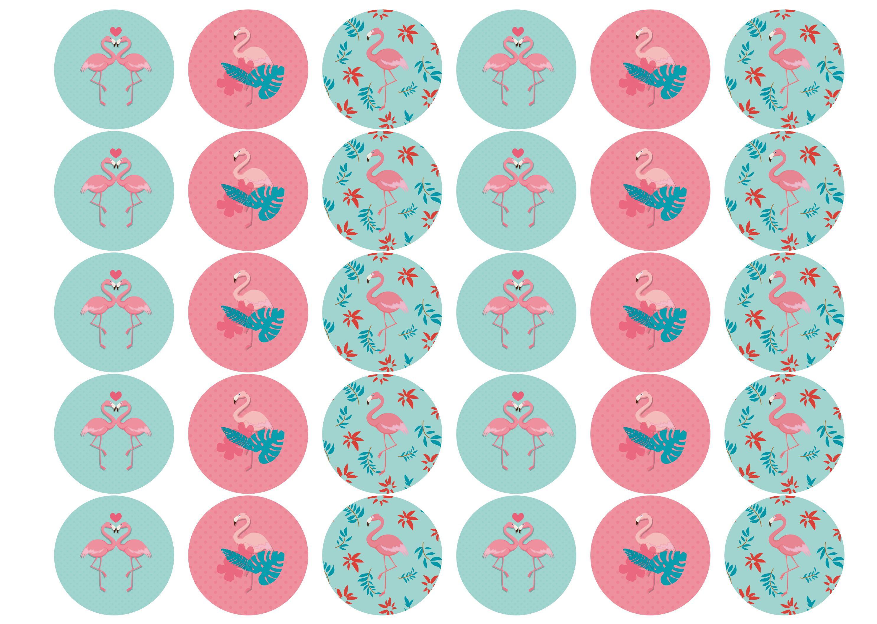 30 edible toppers with flamingo images