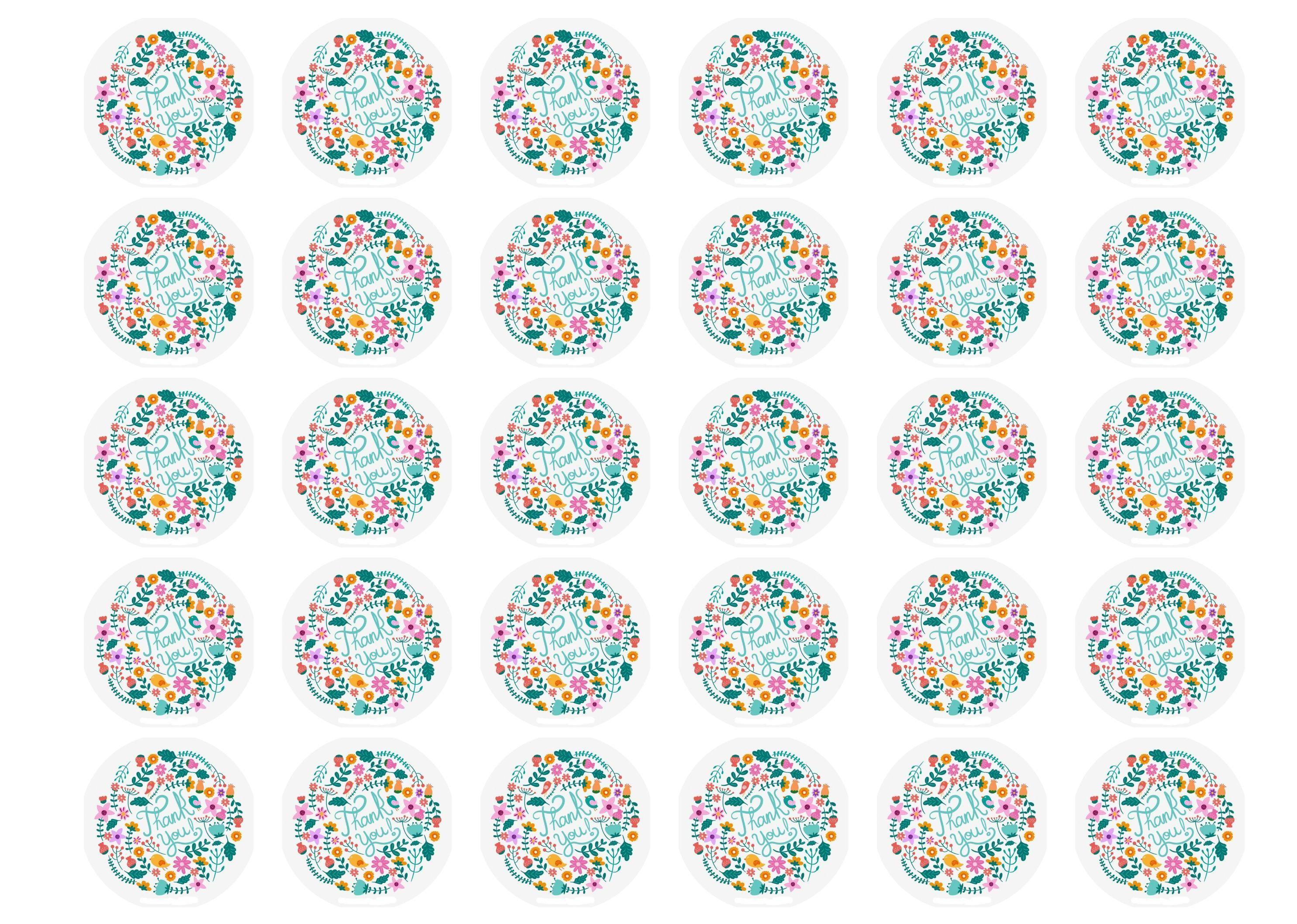 Printed edible cupcake toppers - Floral thank you