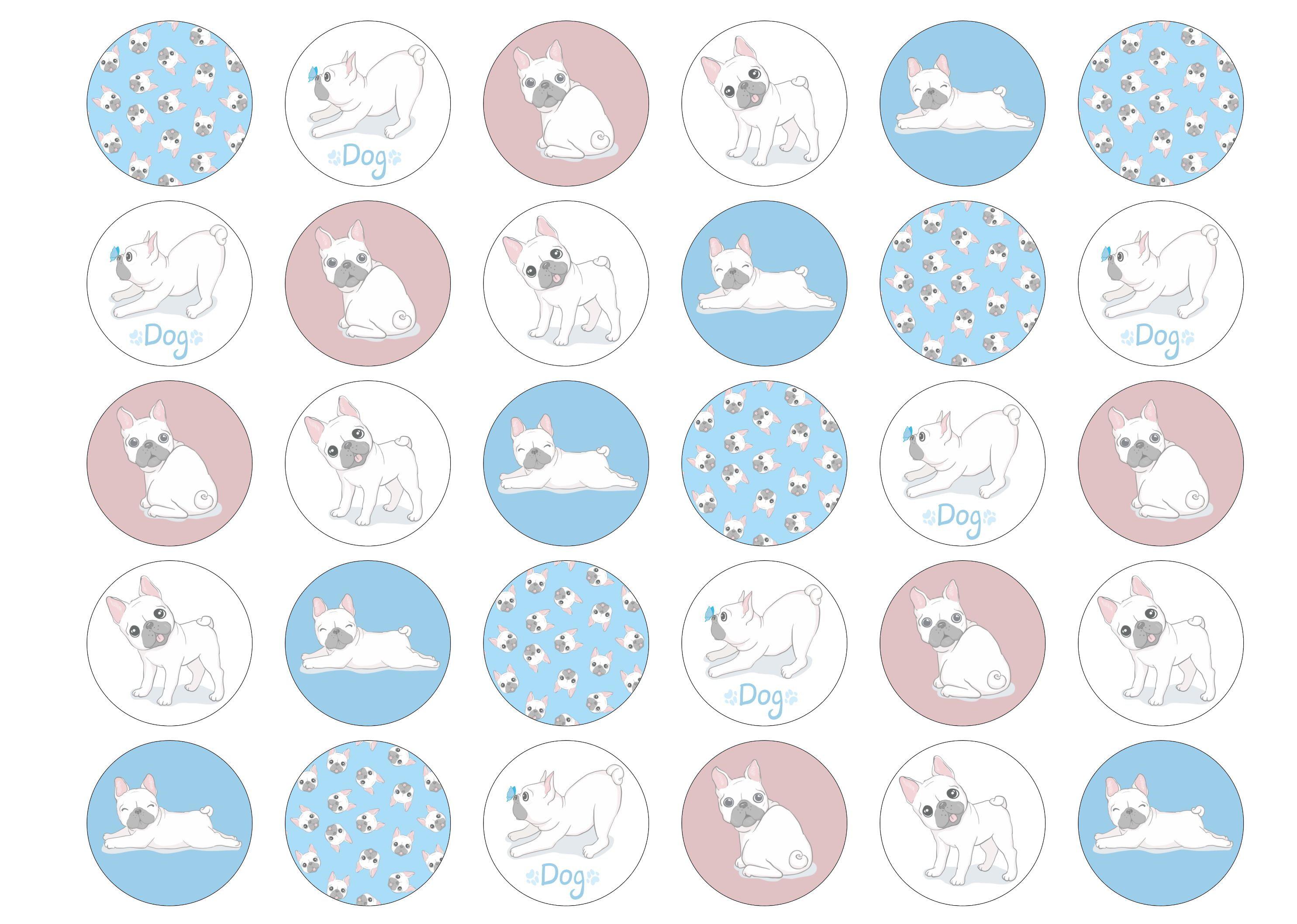 30 edible cupcake toppers with cute French Bulldogs