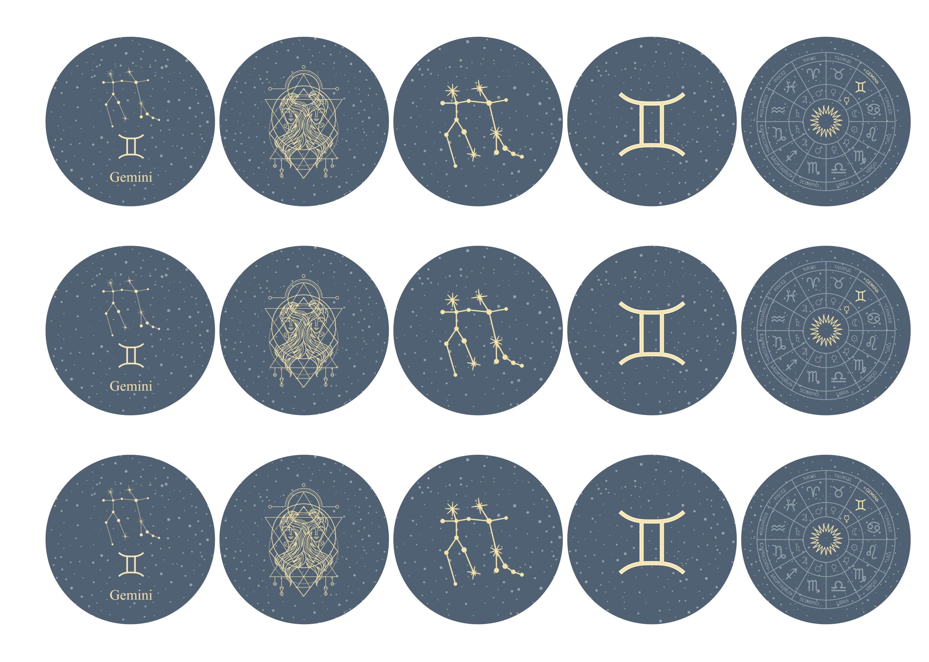 15 Gemini themed cupcake toppers