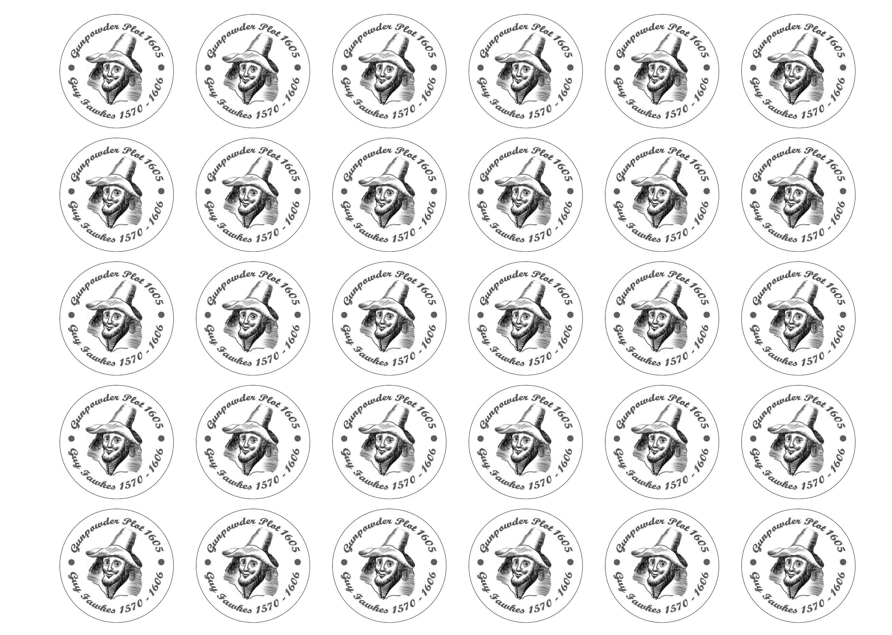 Printed edible cupcake toppers with image of Guy Faulkes