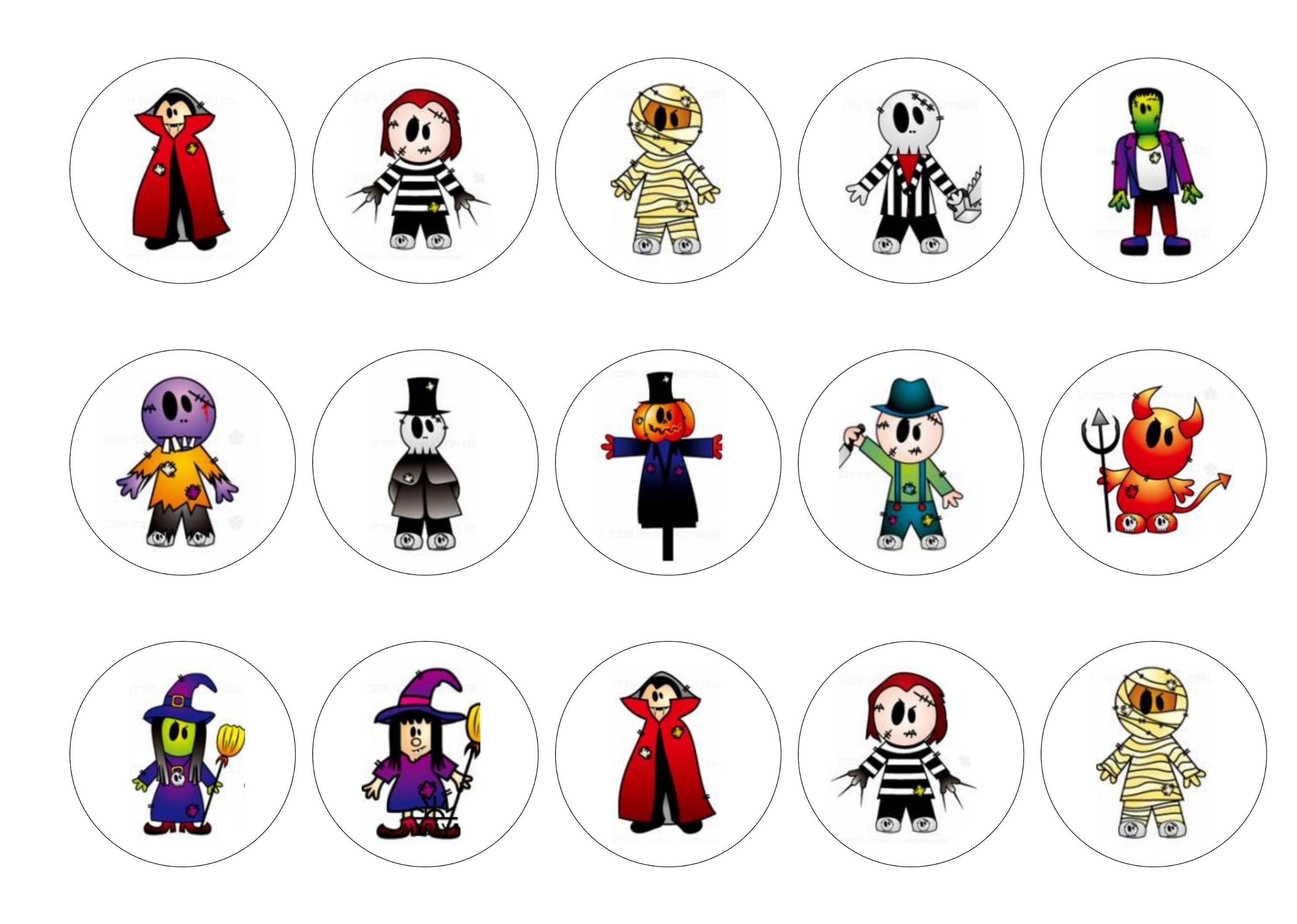 Printed edible cupcake toppers with cute halloween images