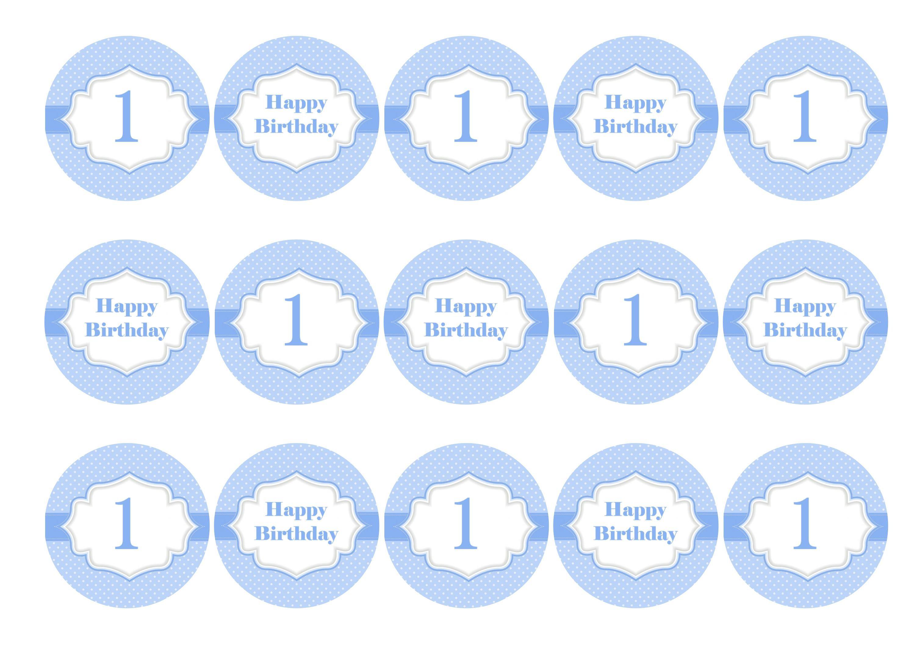 Printed cupcake toppers for a first birthday - blue for a boy
