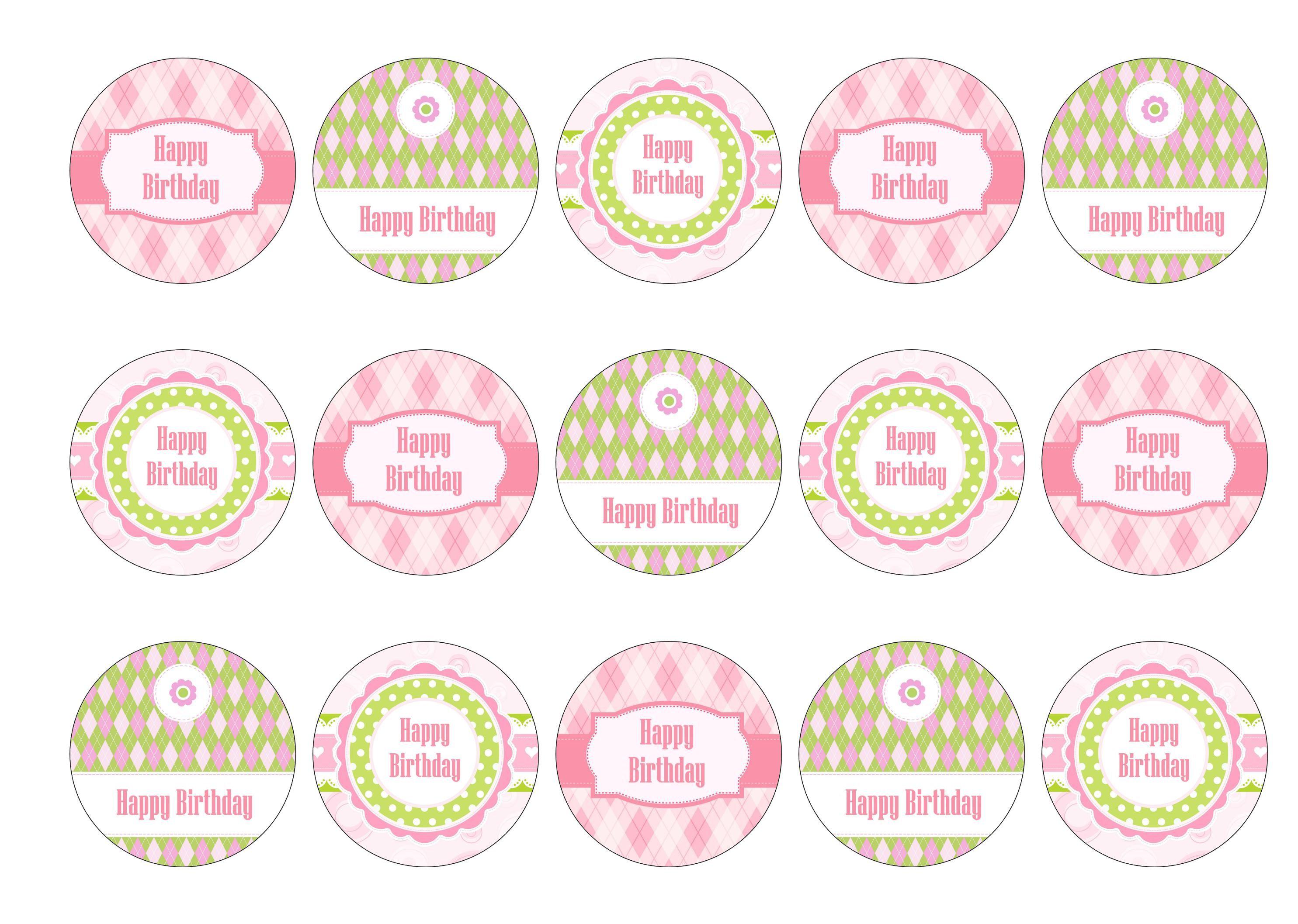 Printed edible cupcake toppers with diamond design