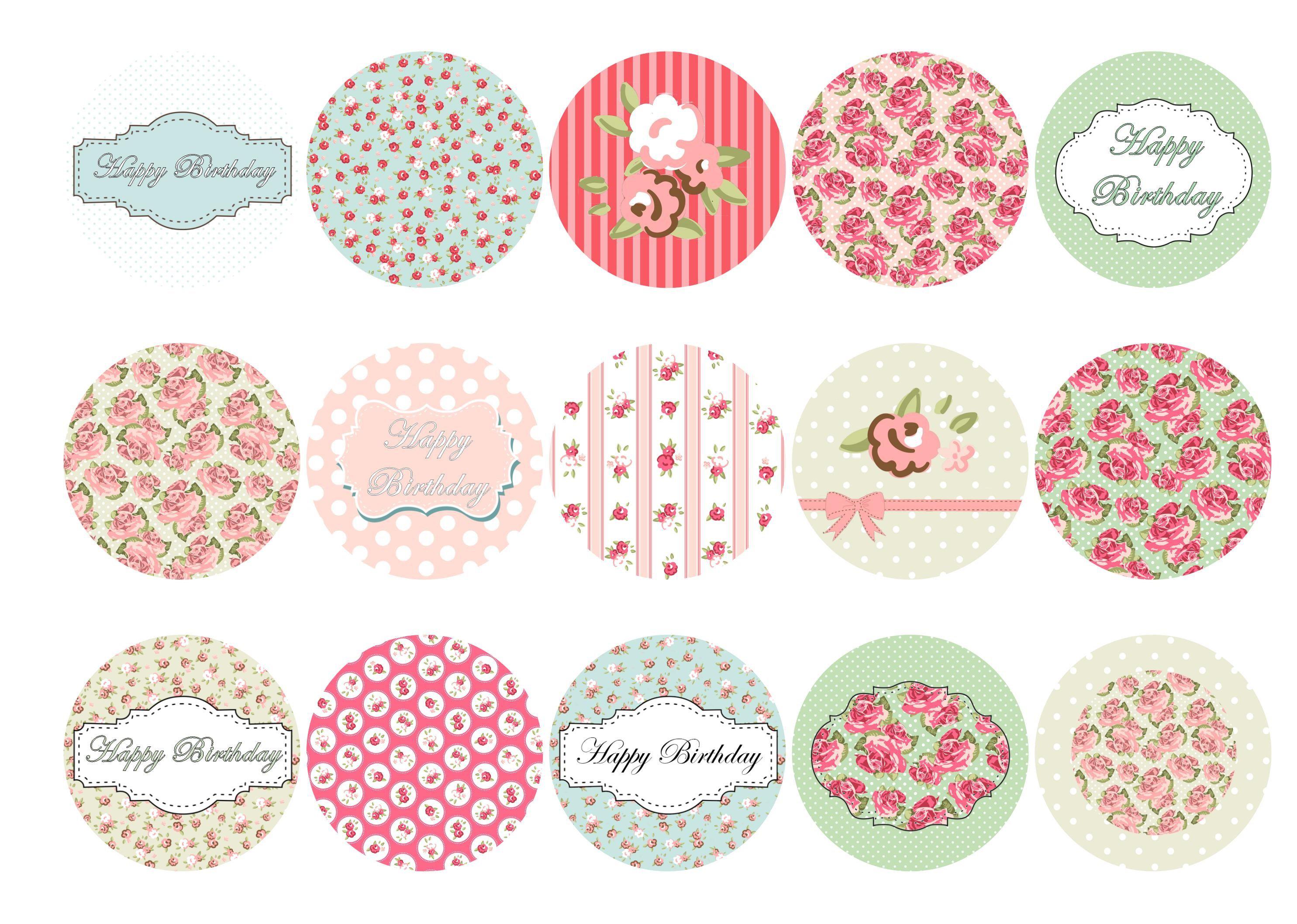 15 printed cupcake toppers with happy birthday designs