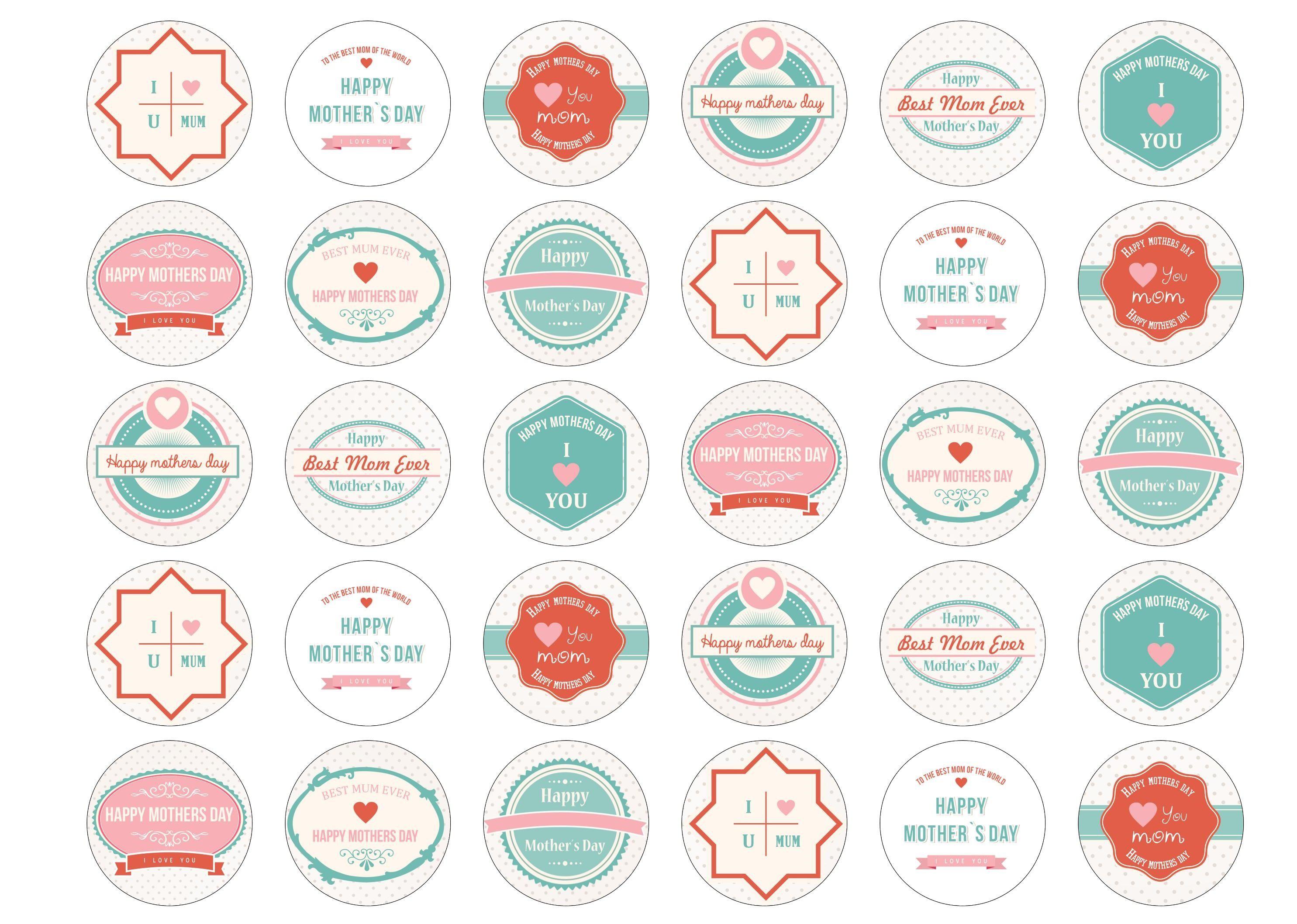 Printed edible cupcake toppers for Mother's Day