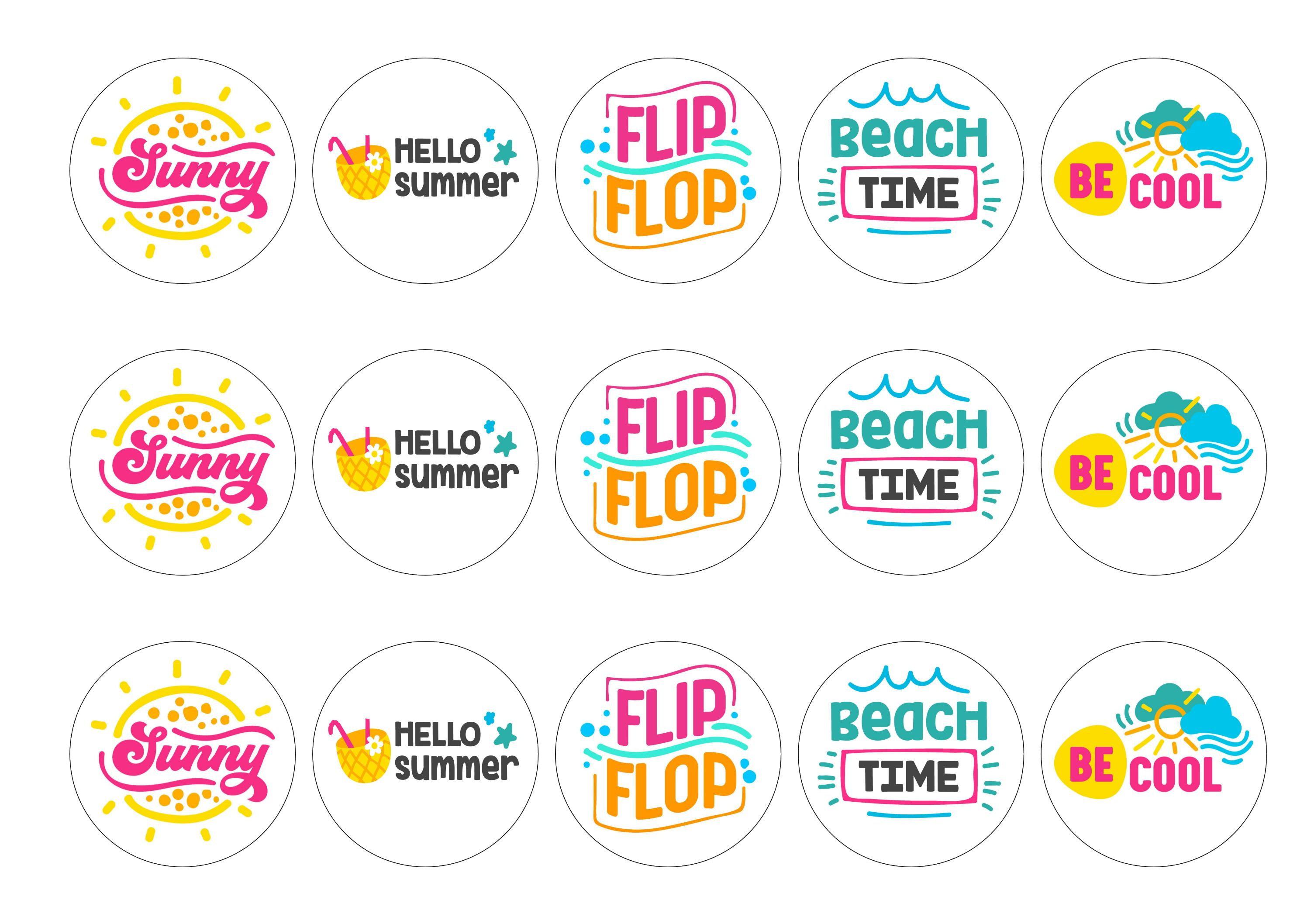Hello Summer printed edible cupcake toppers