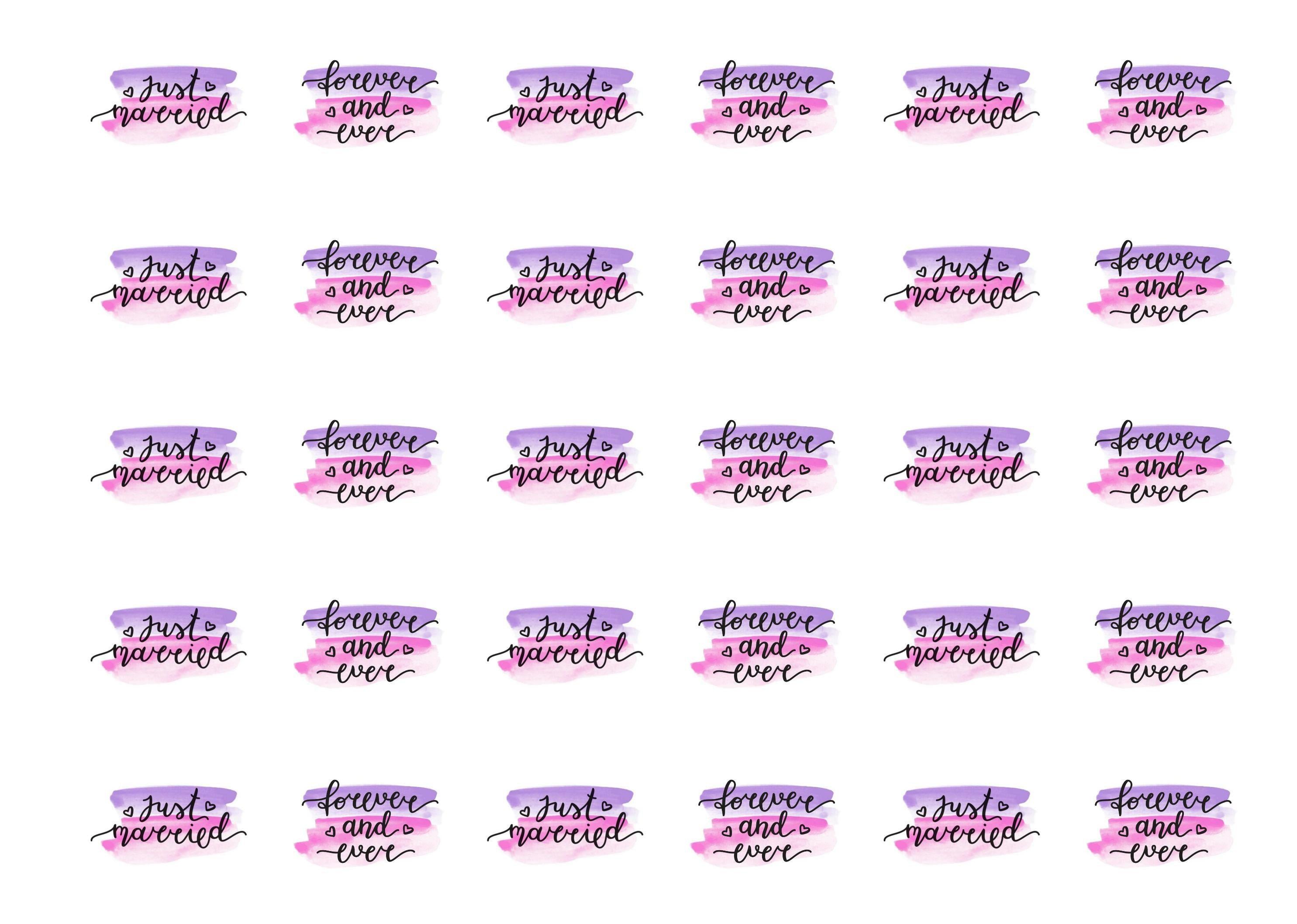 30 edible cupcake toppers with just married designs