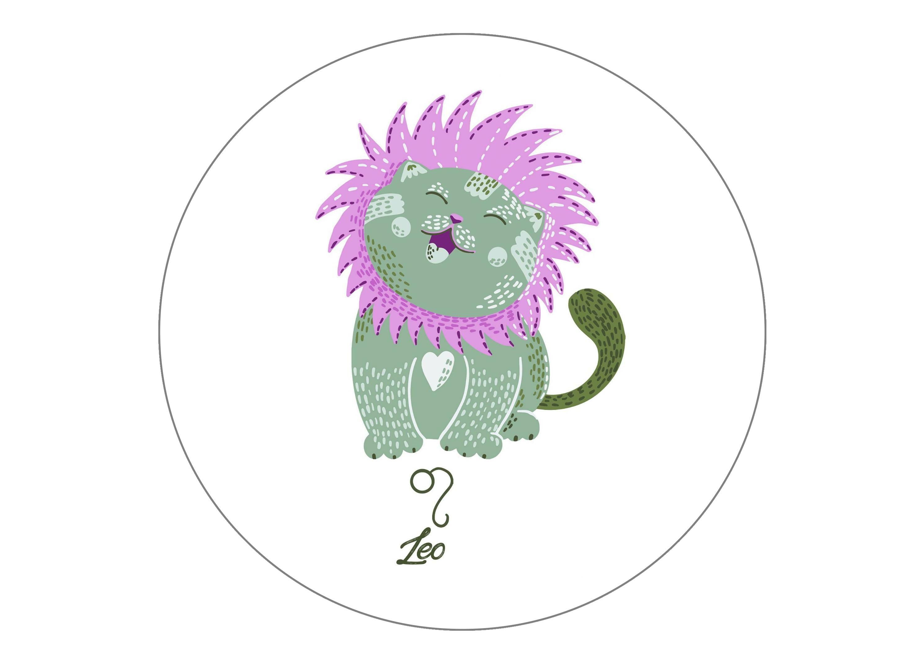 190 round cake topper with cut cats symbolising Leo the Lion Star Sign