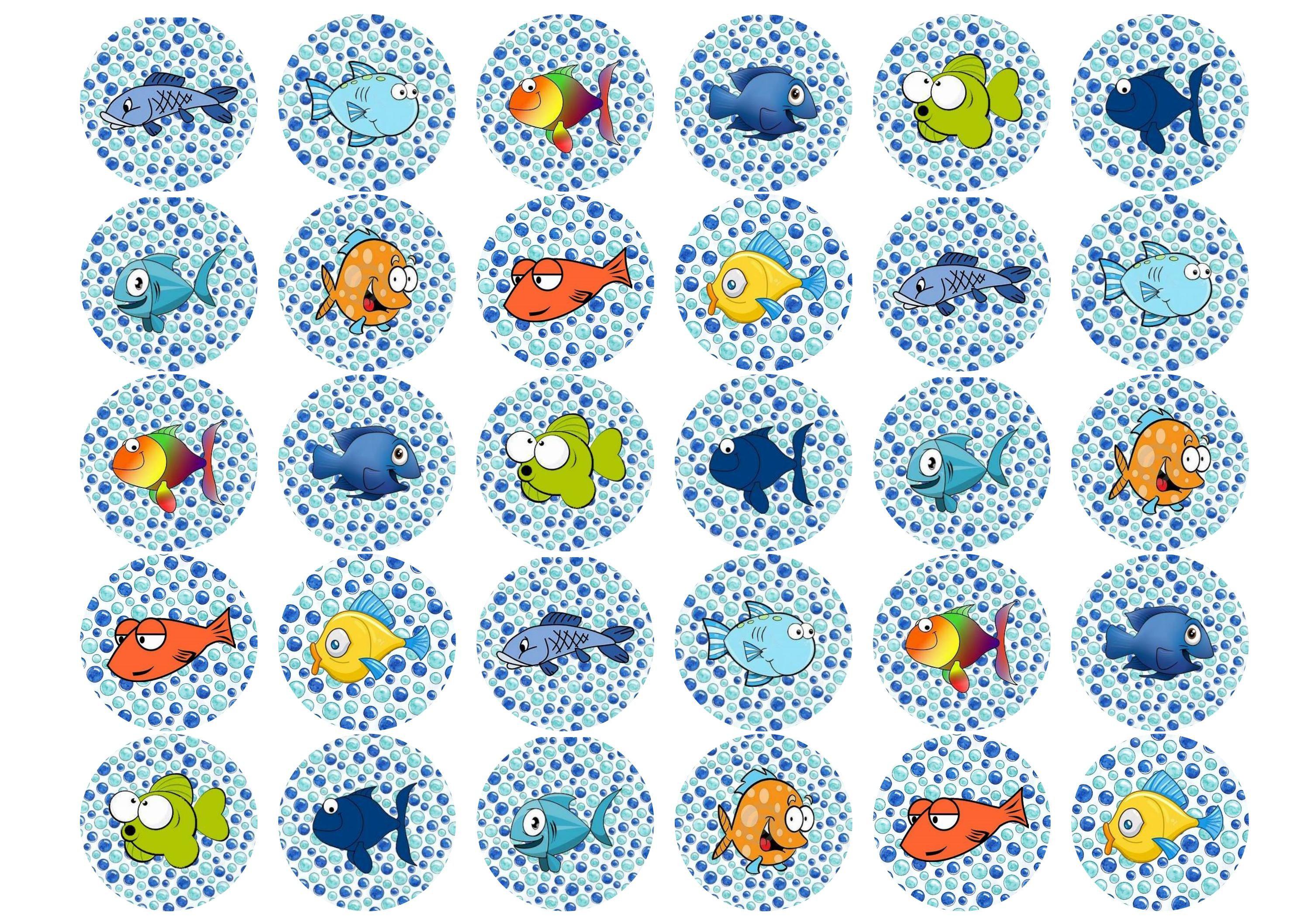 38mm printed edible cupcake toppers with cartoon fishes