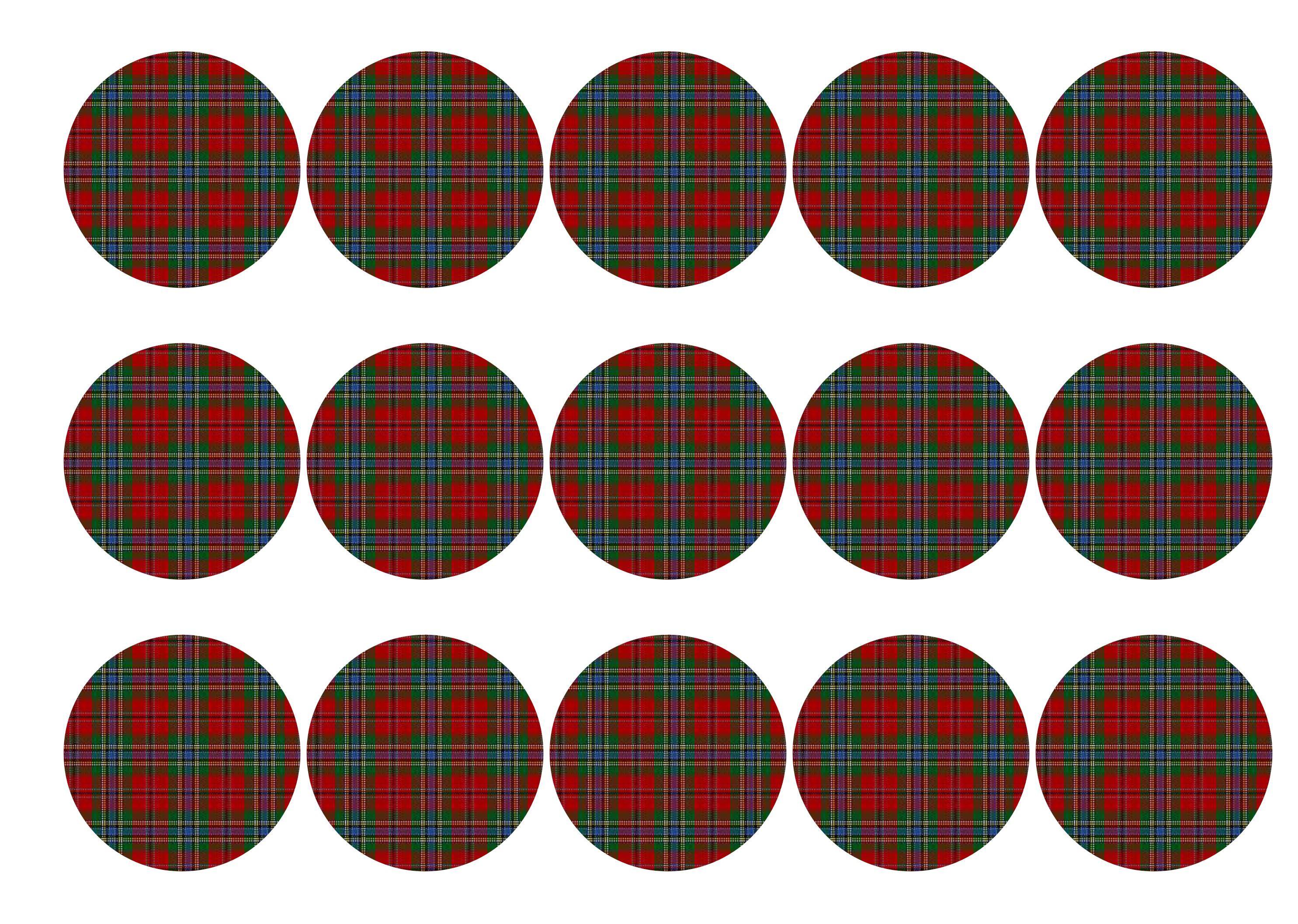 Printed edible cupcake toppers with MacLean tartan