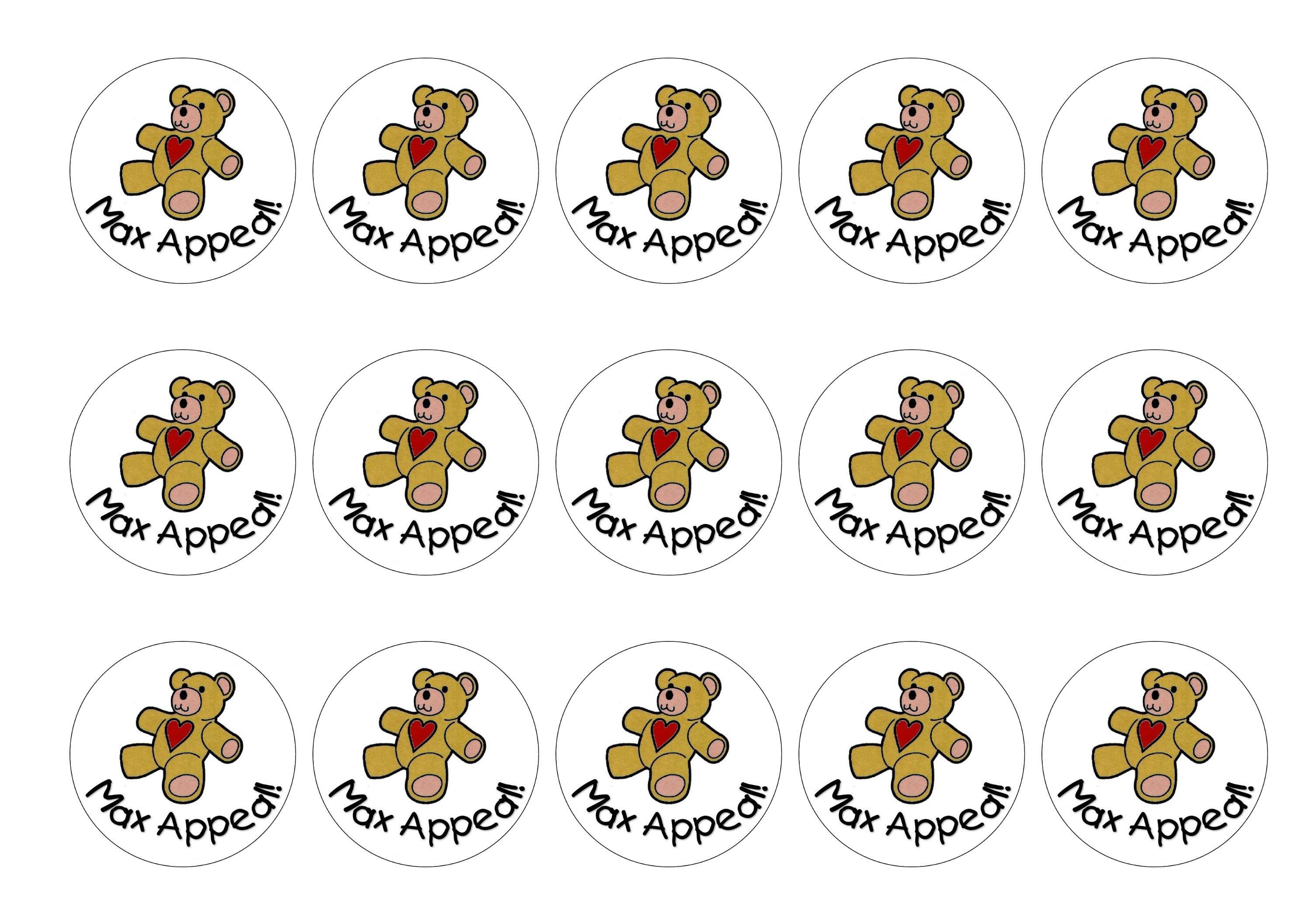 15 printed cupcake toppers with the Max Appeal teddy