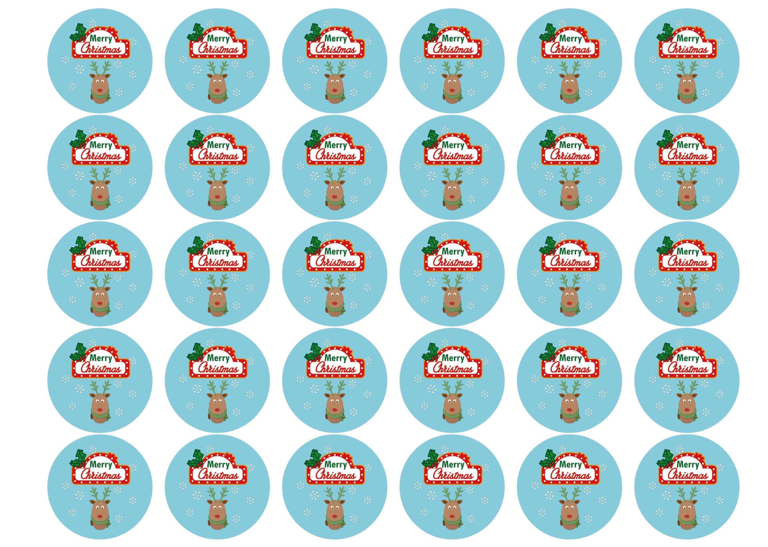 12 Christmas cupcake toppers, icing or rice paper - Santa's reindeer