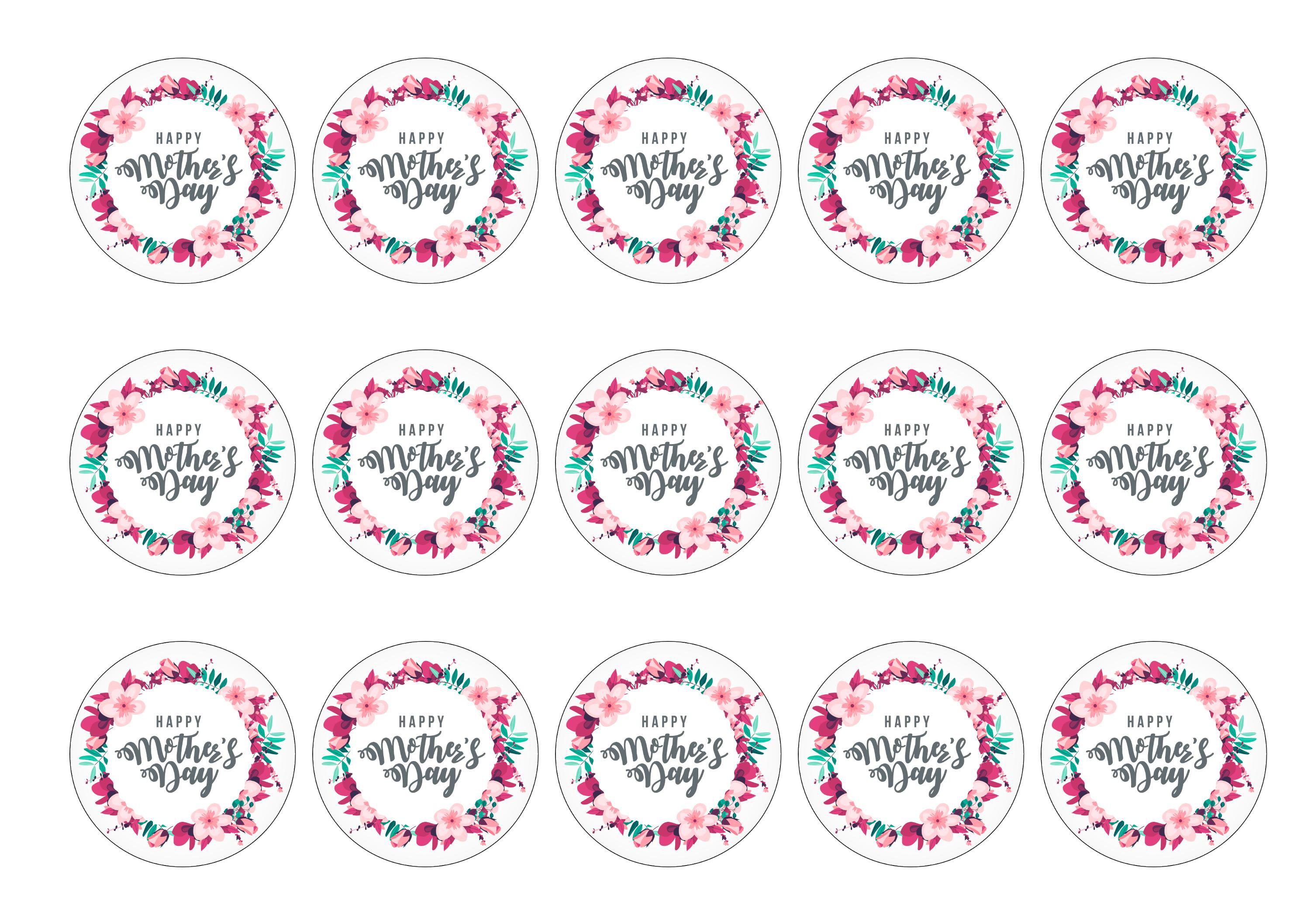 15 cupcake toppers with a Mother's Day Floral design