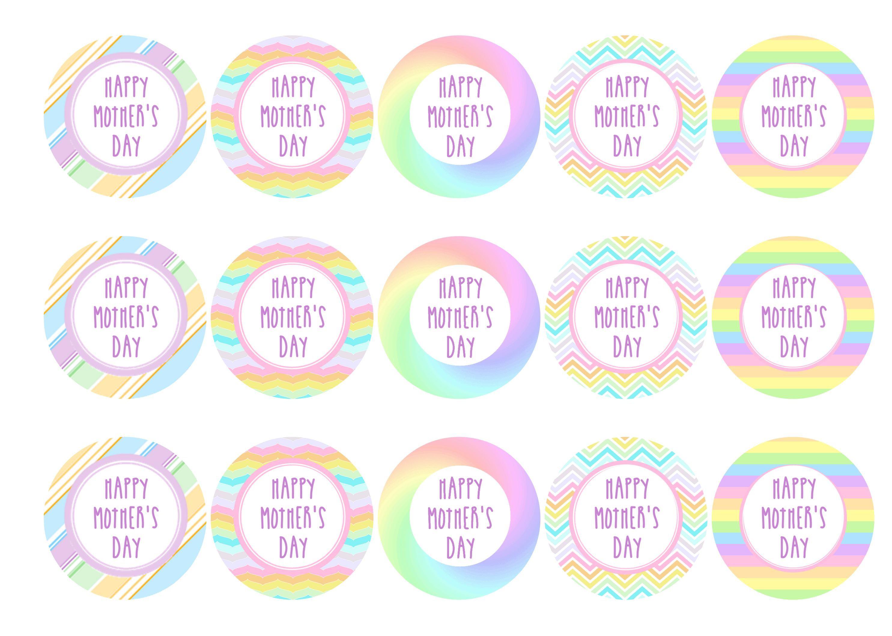 Printed Mother's Day cupcake toppers designed with a pastel theme