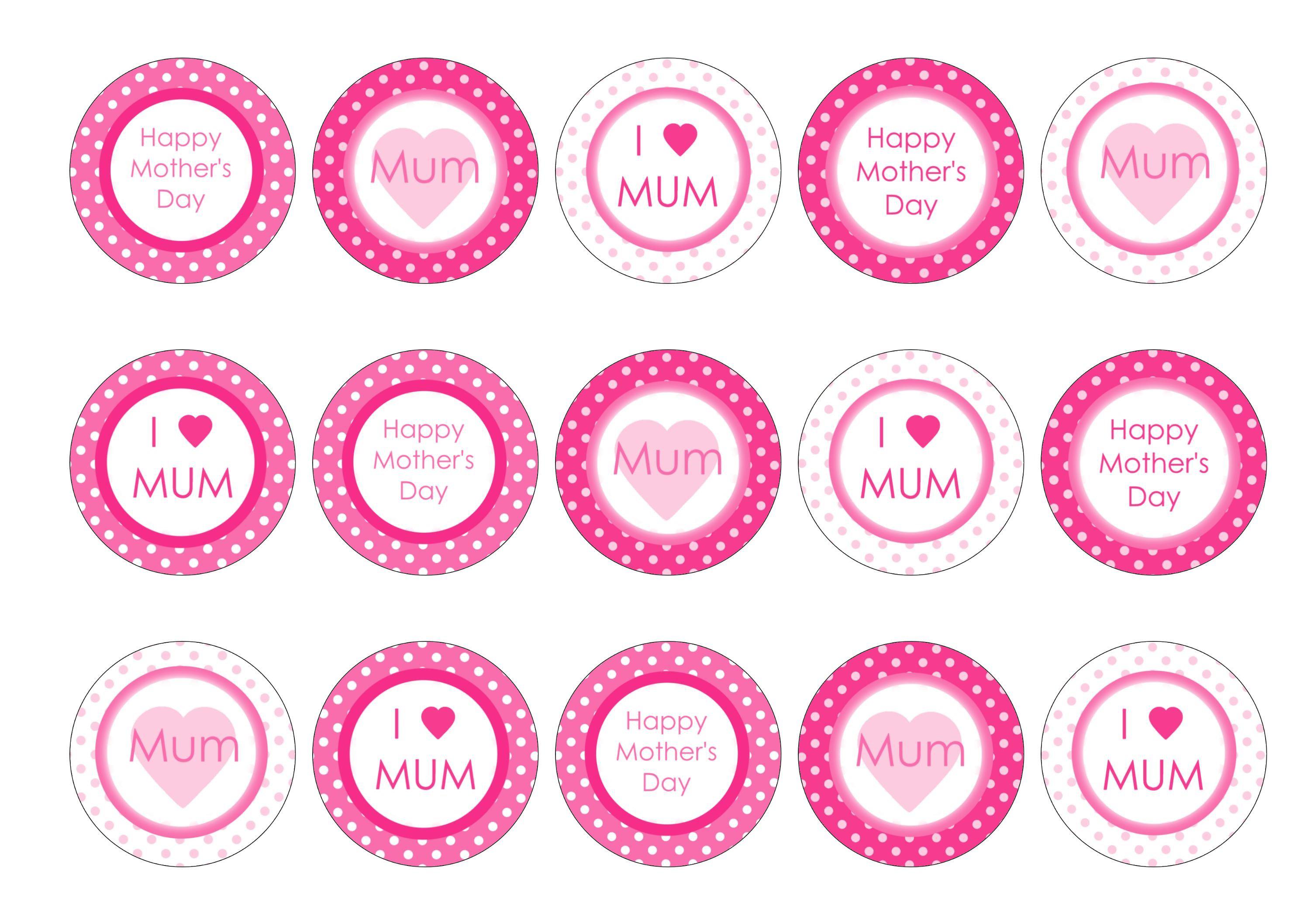 Edible cupcake toppers in pink Mother's Day designs
