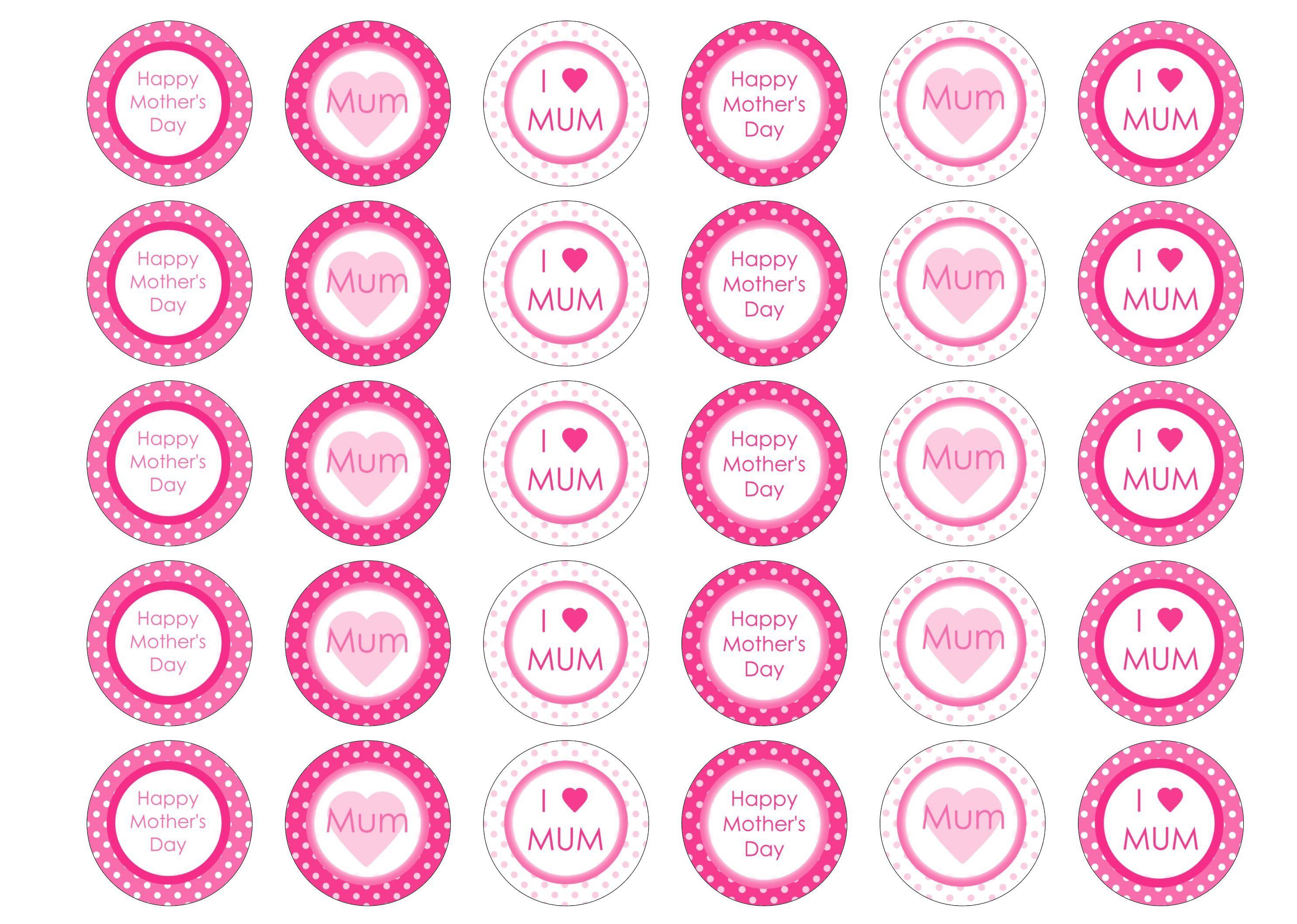 Printed edible cupcake toppers for Mother's Day