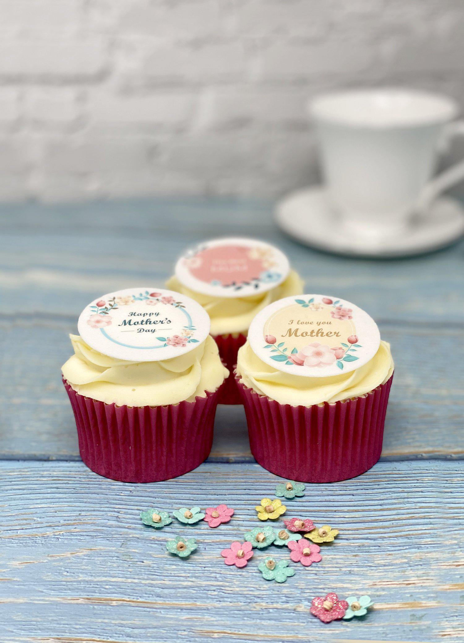 Mother's Day cupcakes with printed edible cupcake toppers