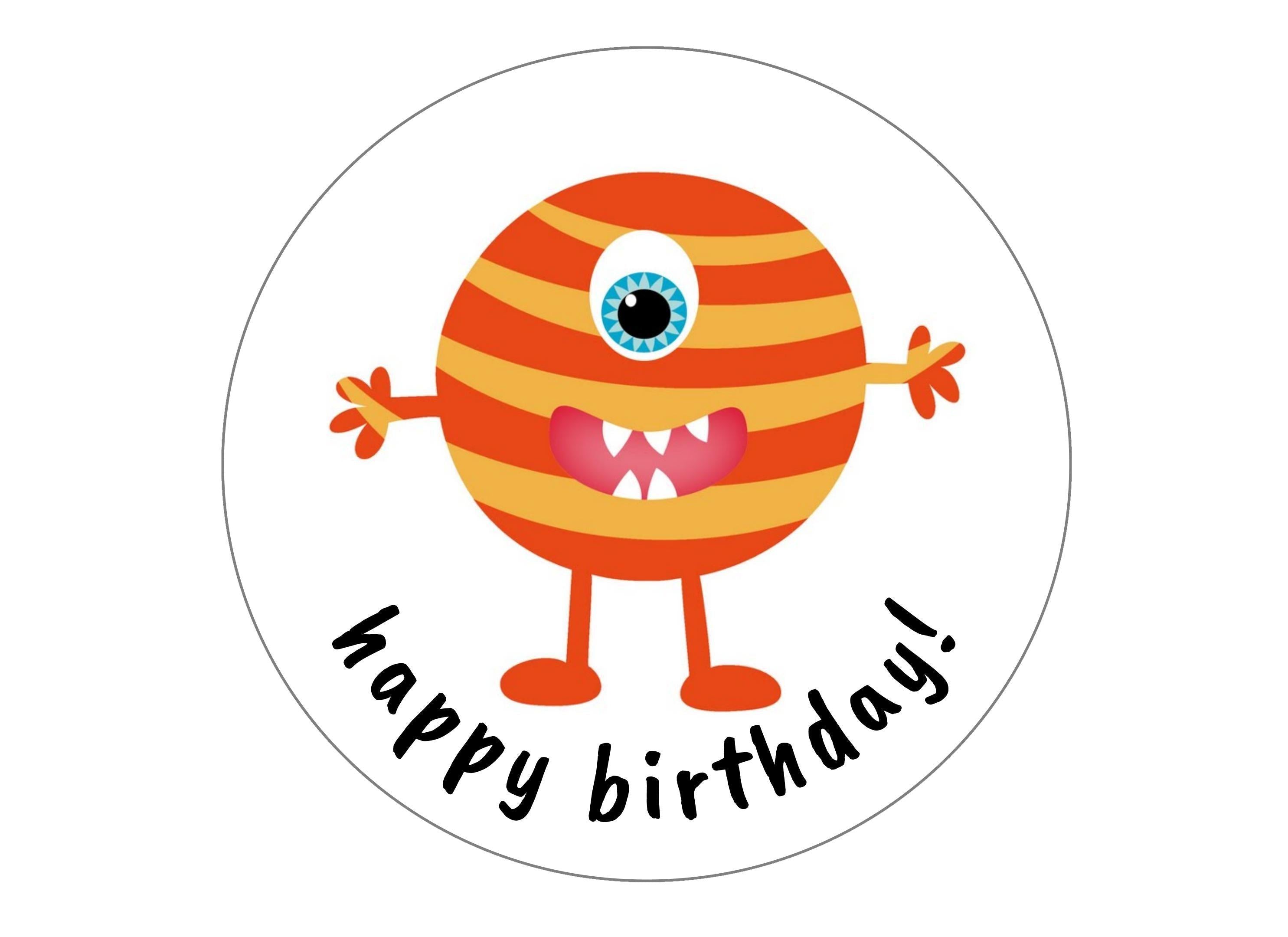 Printed edible cake topper with party monster