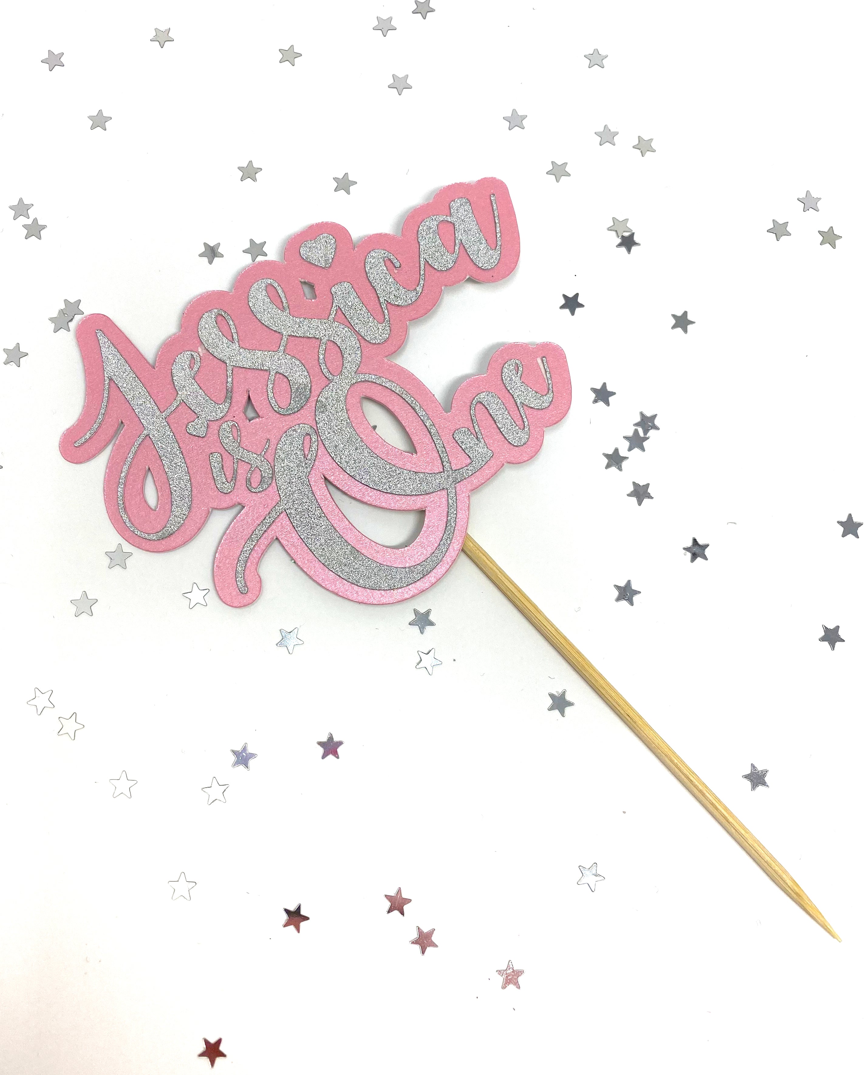 Personalised 2 layer cake topper with name and age