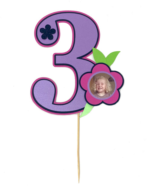 Personalised Birthday Photo Number Topper - Flower