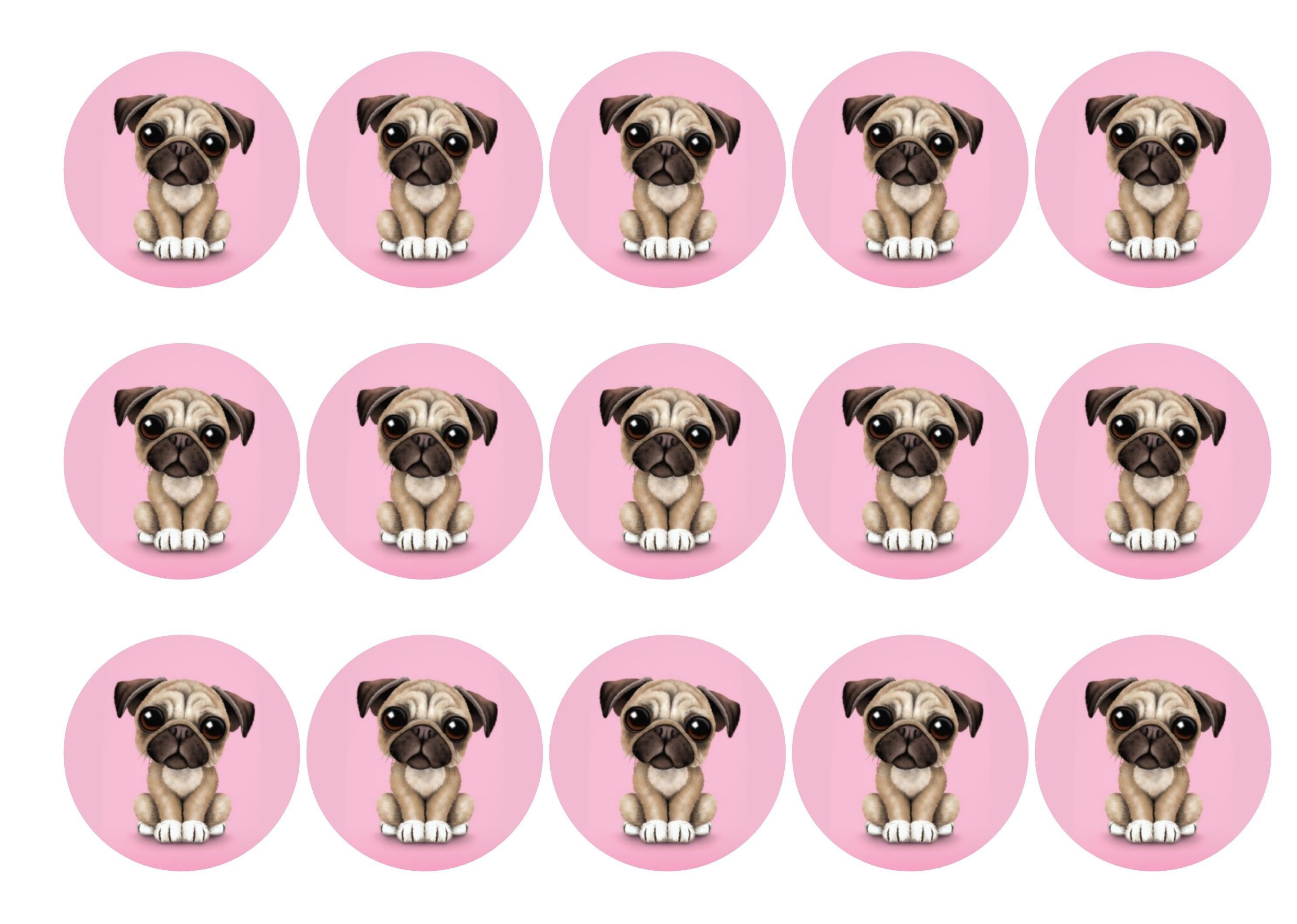 Edible printed cake toppers with pug image