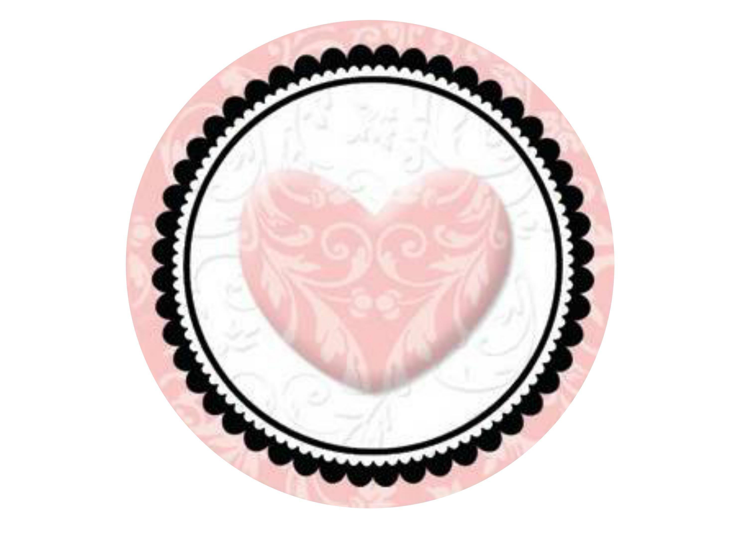 Large cake topper with a pink and black wedding design