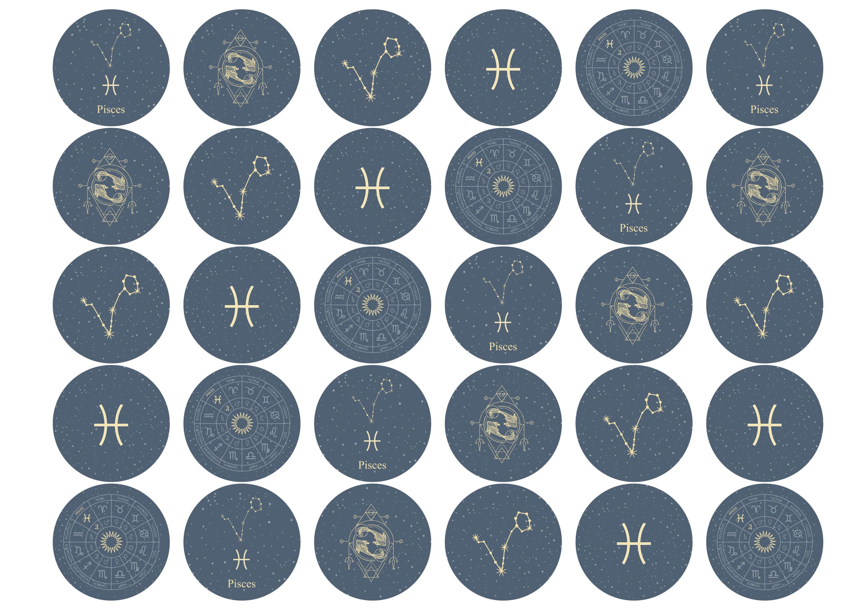 30 edible toppers with Pisces zodiac star sign designs