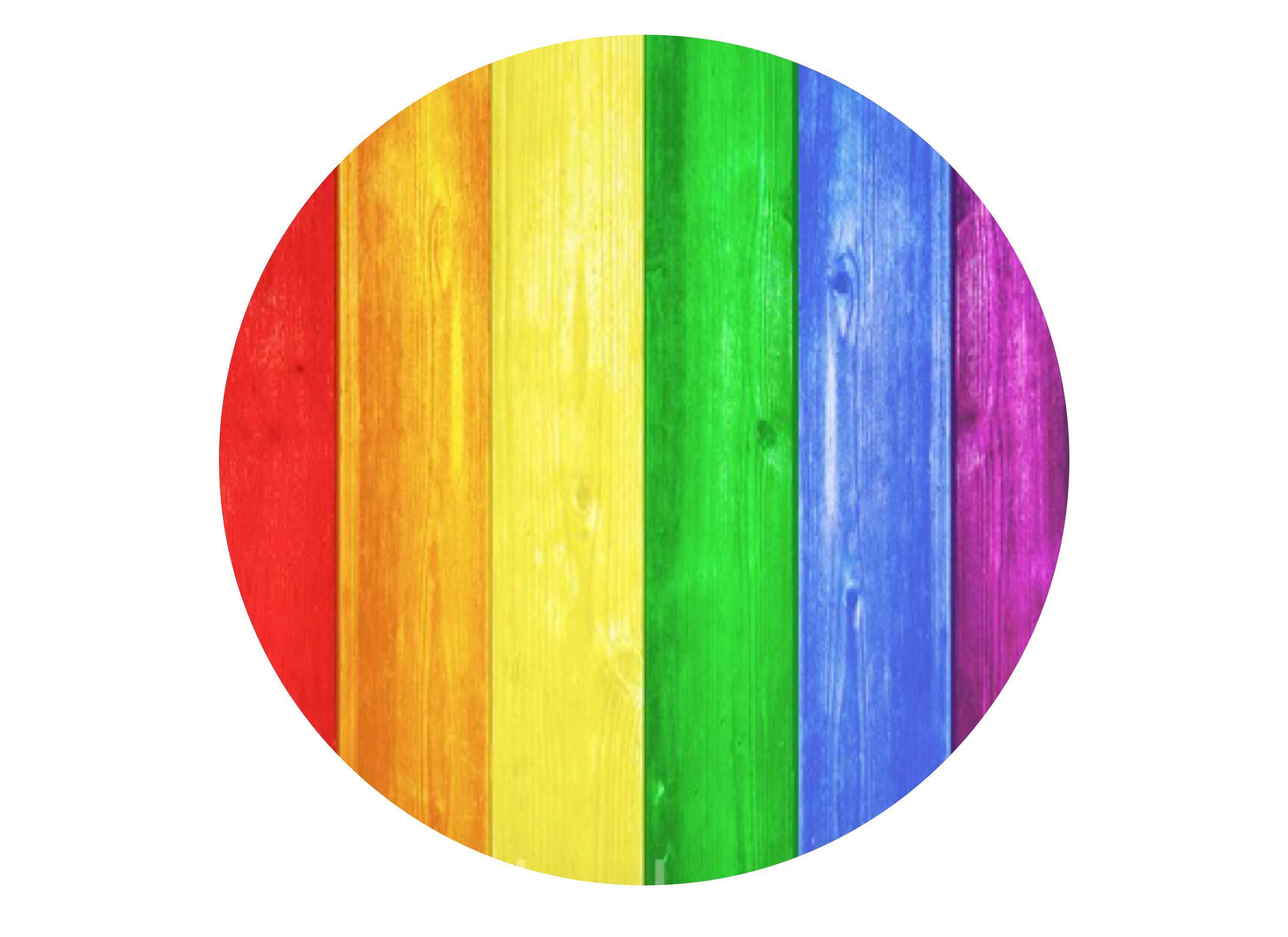 Large 190mm cake topper with images of the Pride Rainbow