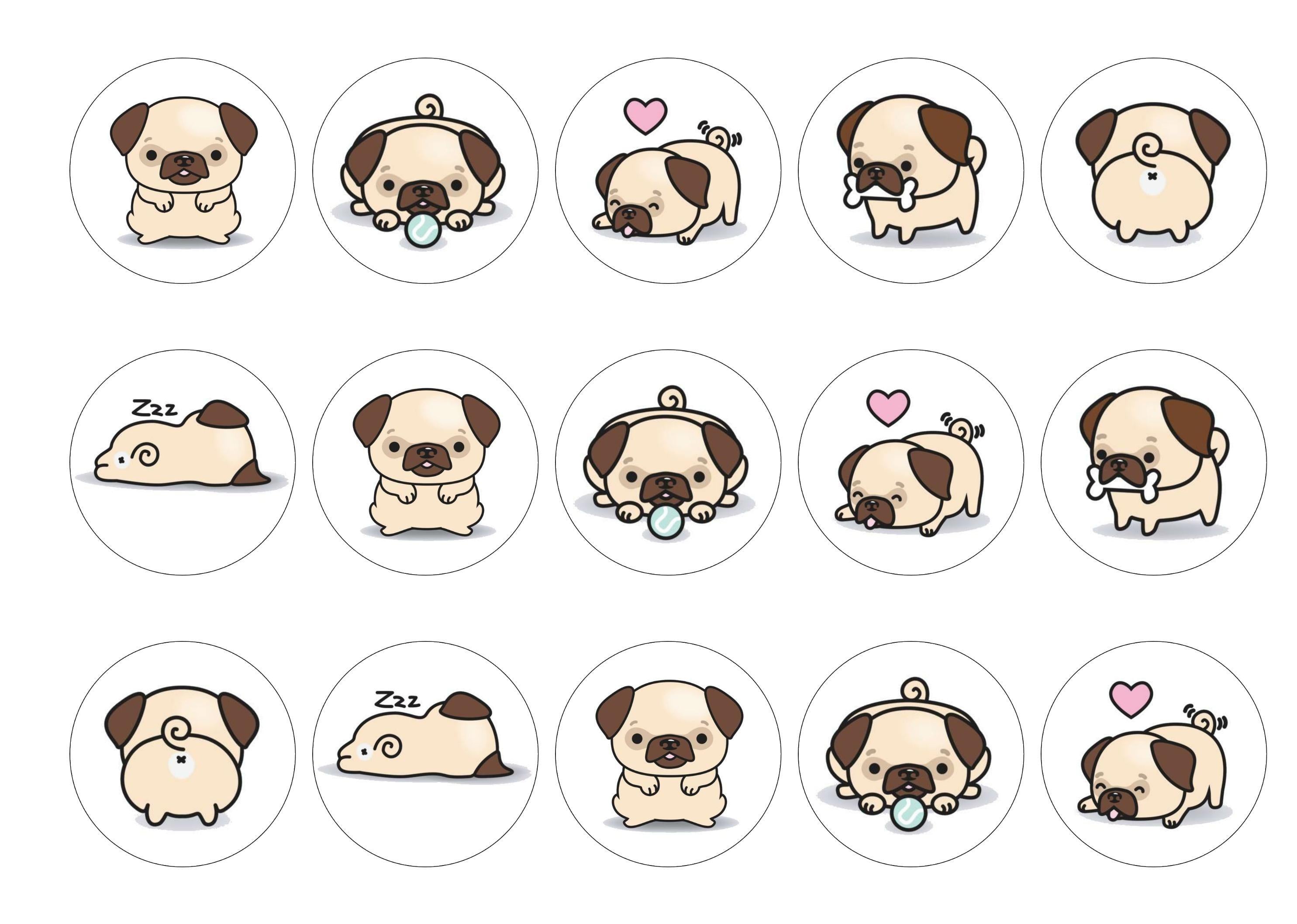 Edible printed cupcake toppers - pugs