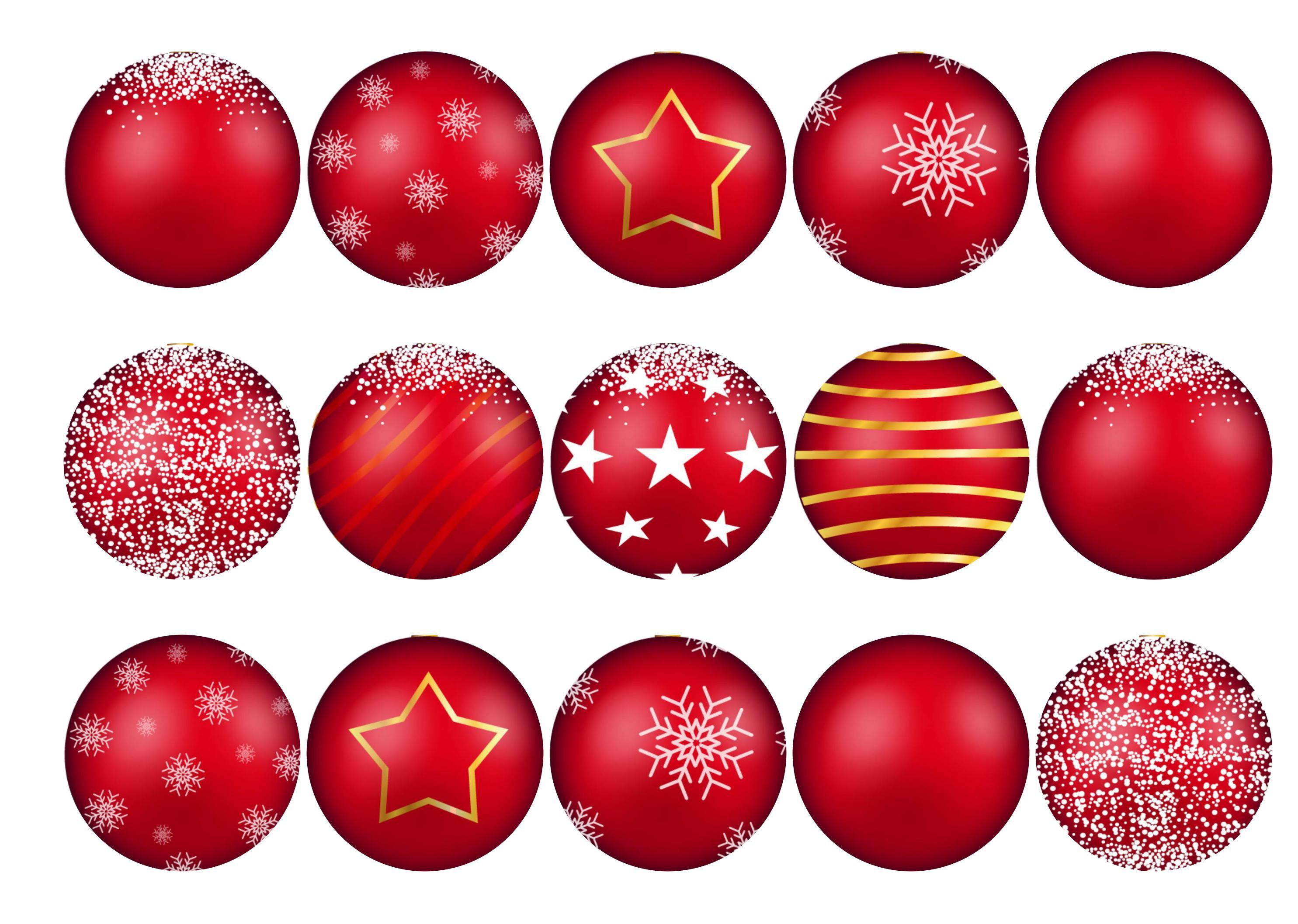 15 printed cupcake toppers with Christmas Bauble images