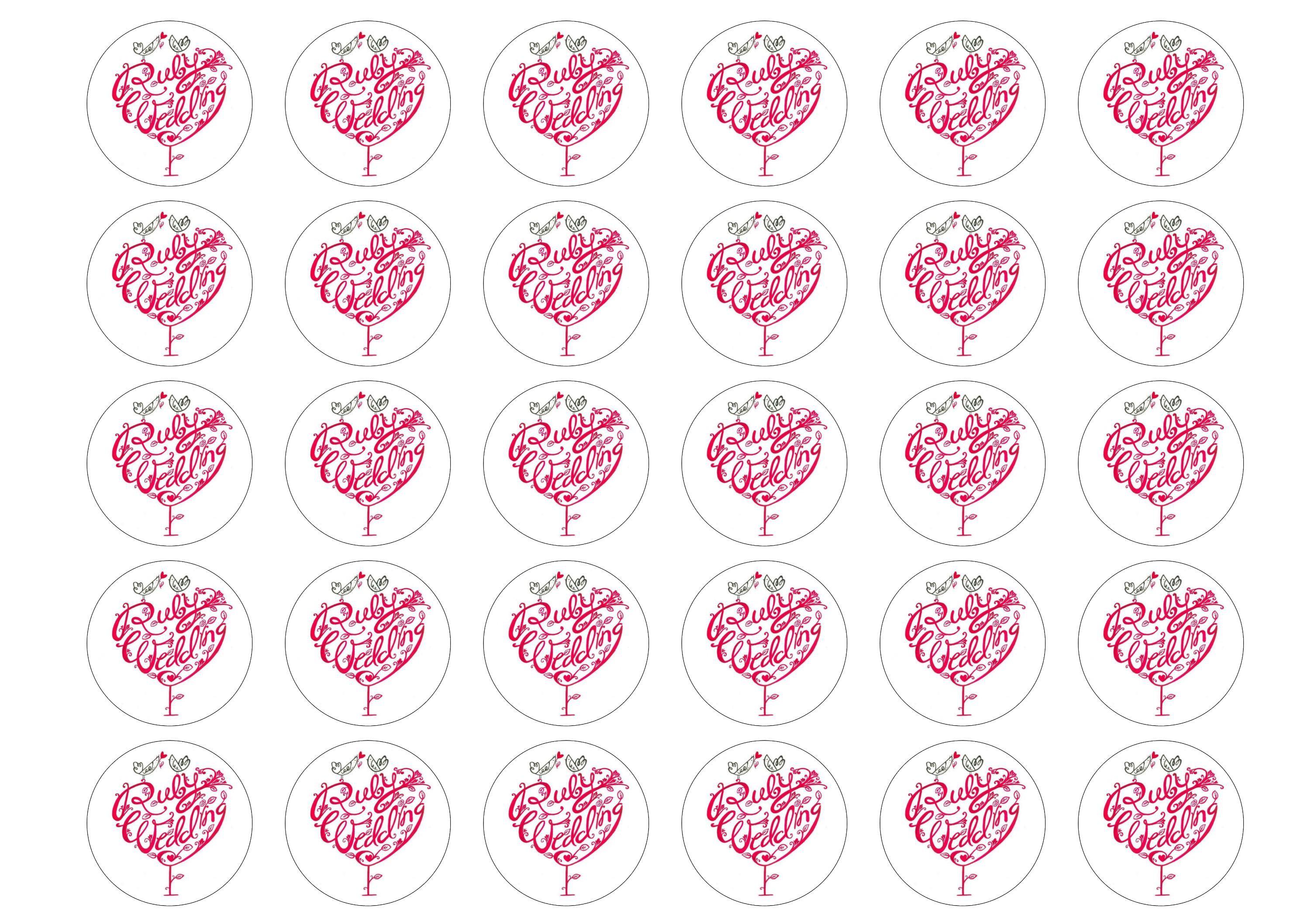 30 edible cupcake toppers for a Ruby Wedding Anniversary