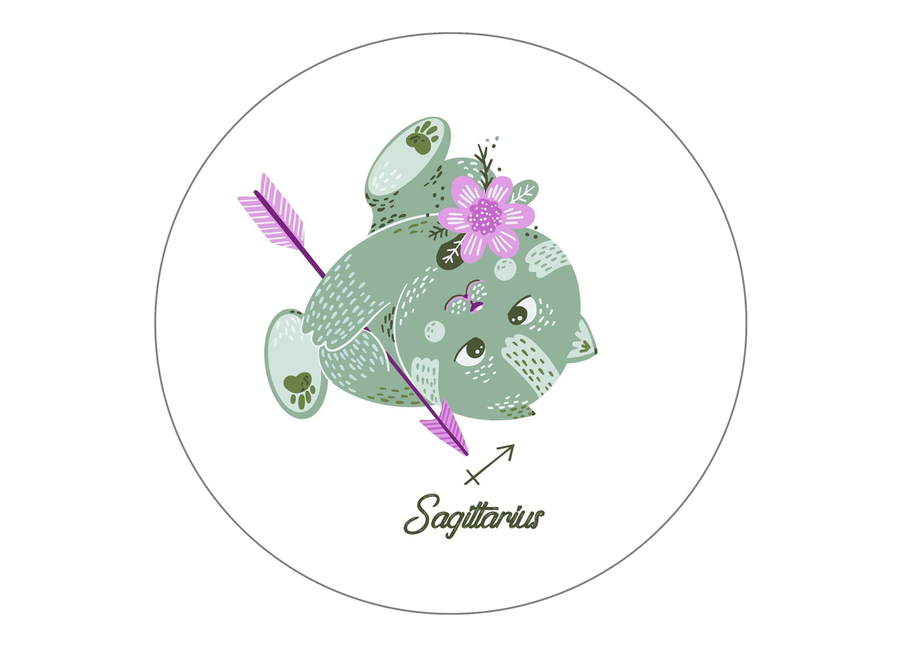 Large edible cake topper with cute cats symbolising Sagittarius the Archer Star Sign