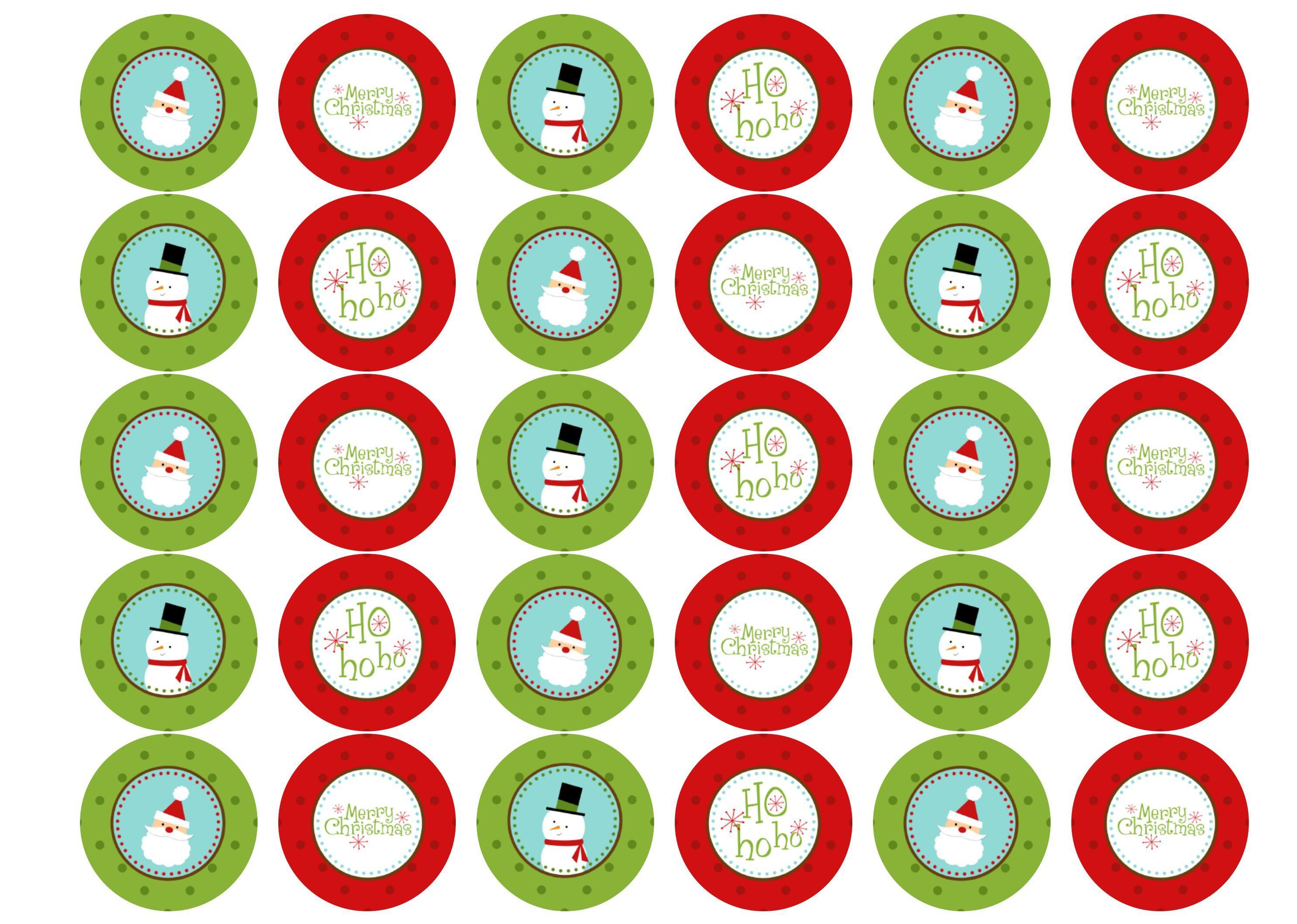 Printed Christmas cupcake toppers and cake toppers with Santa and Snowman images printed on rice paper or icing