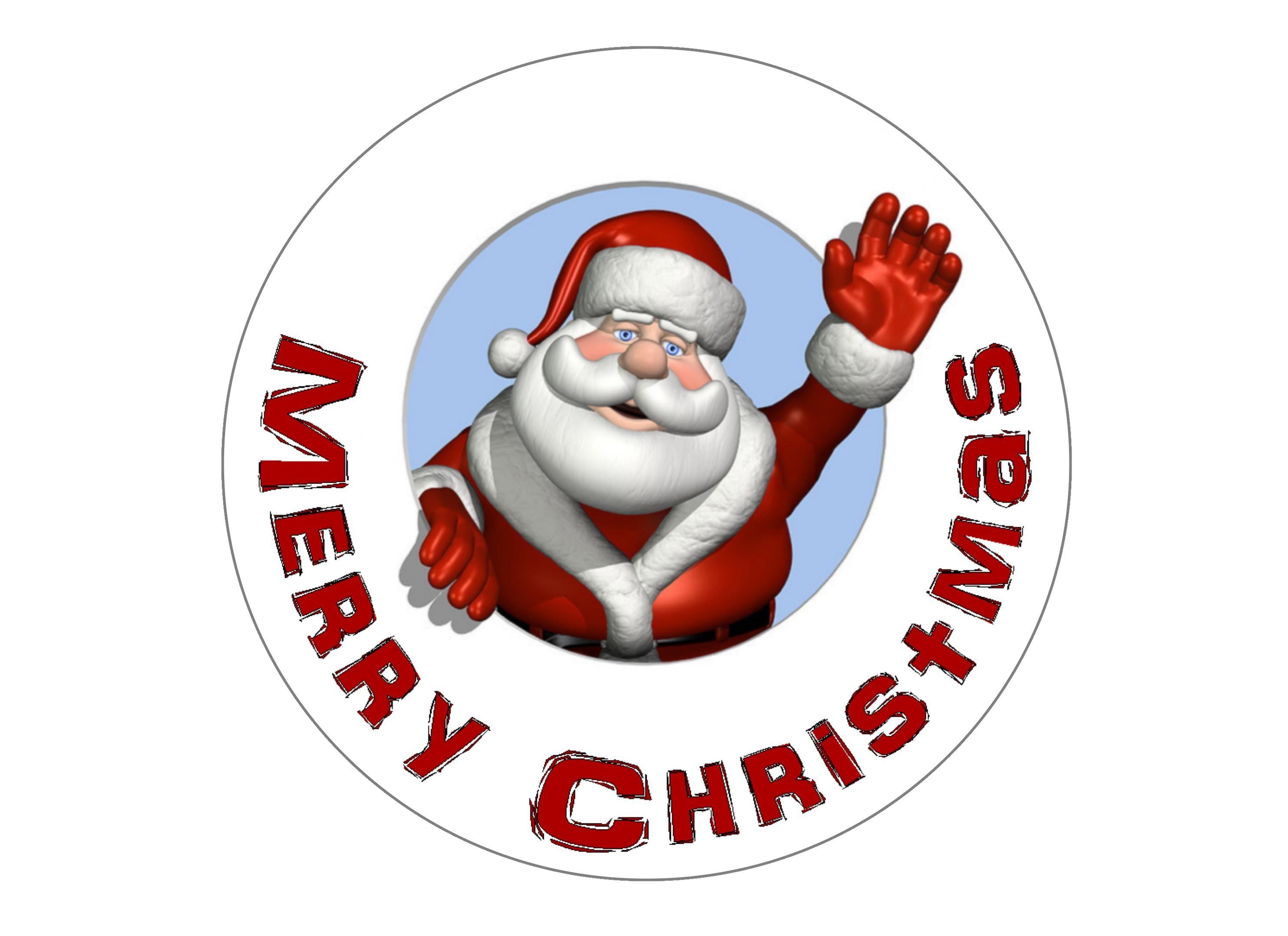 Edible Christmas cake topper with Santa image printed on rice paper or icing