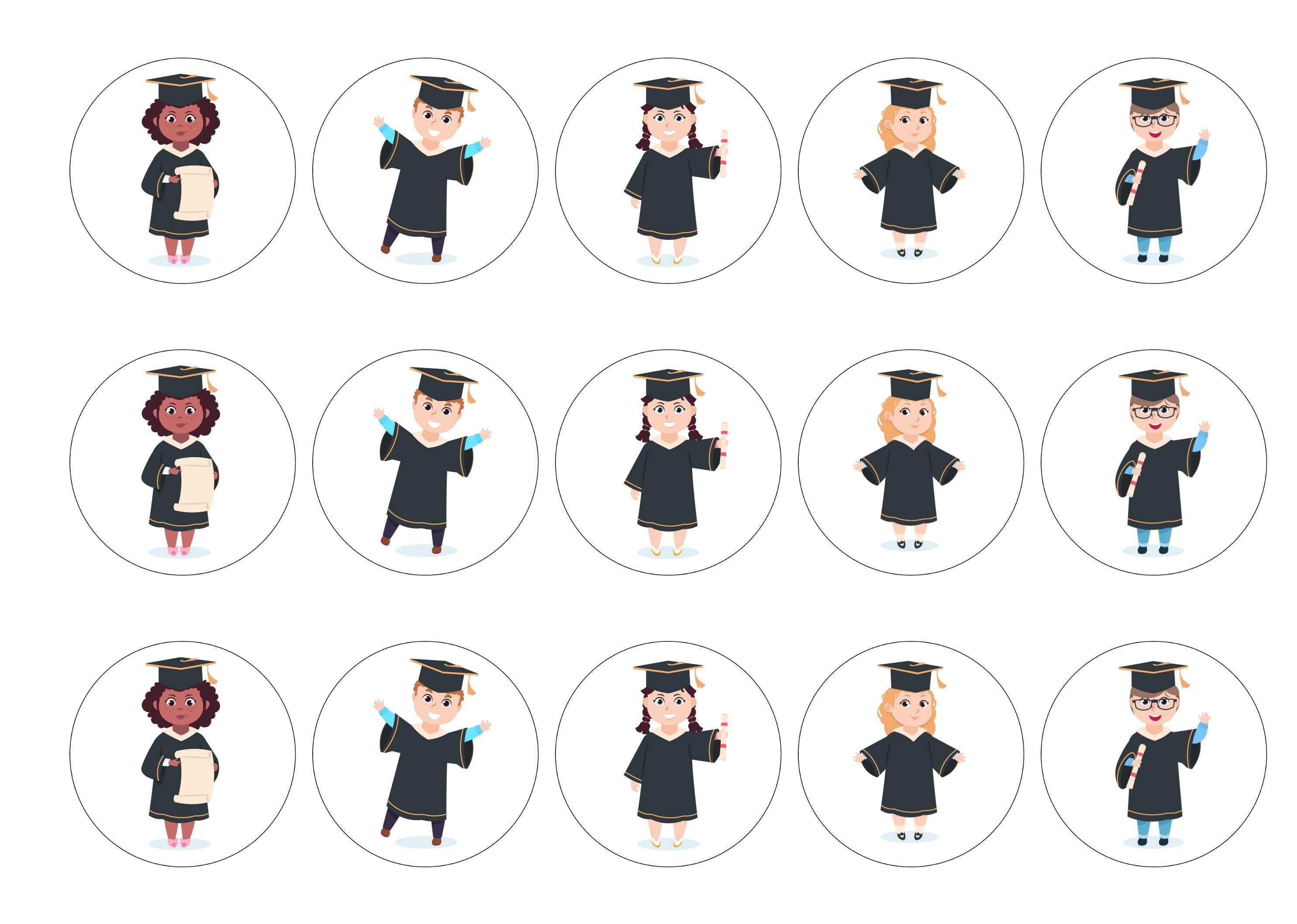 15 printed toppers with nursery children graduating