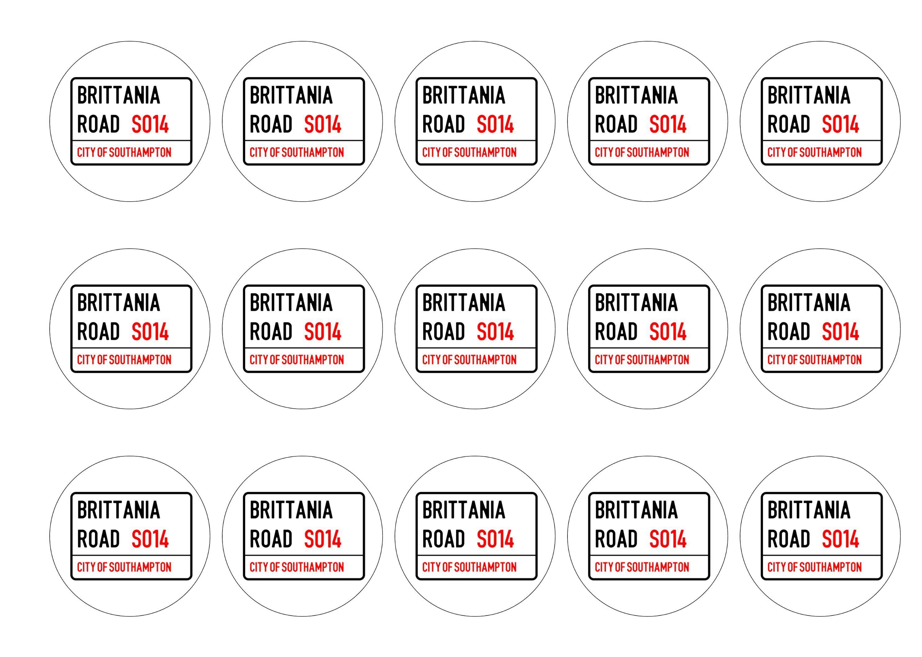 15 printed cupcake toppers with a Southampton FC street sign design