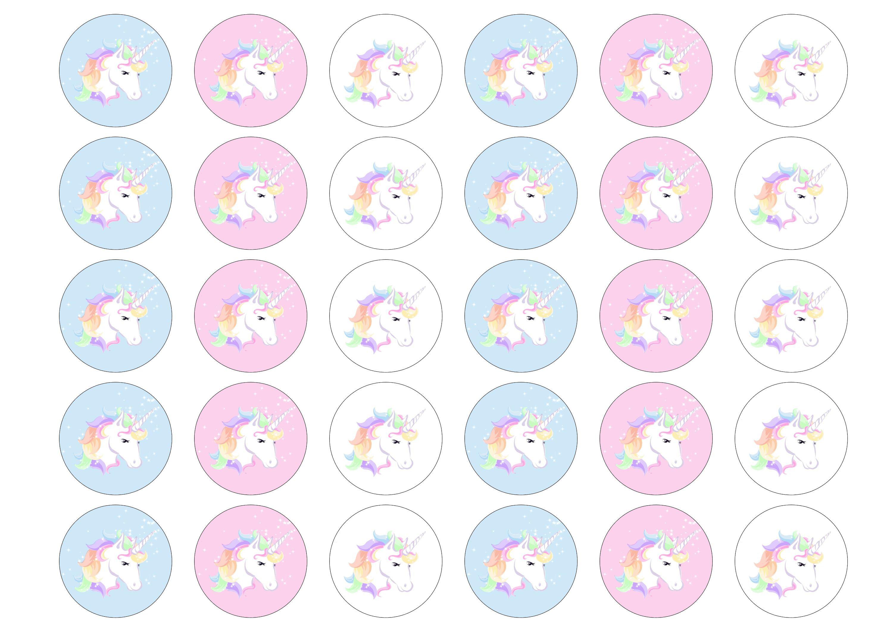 30 edible toppers with sparkly unicorn images