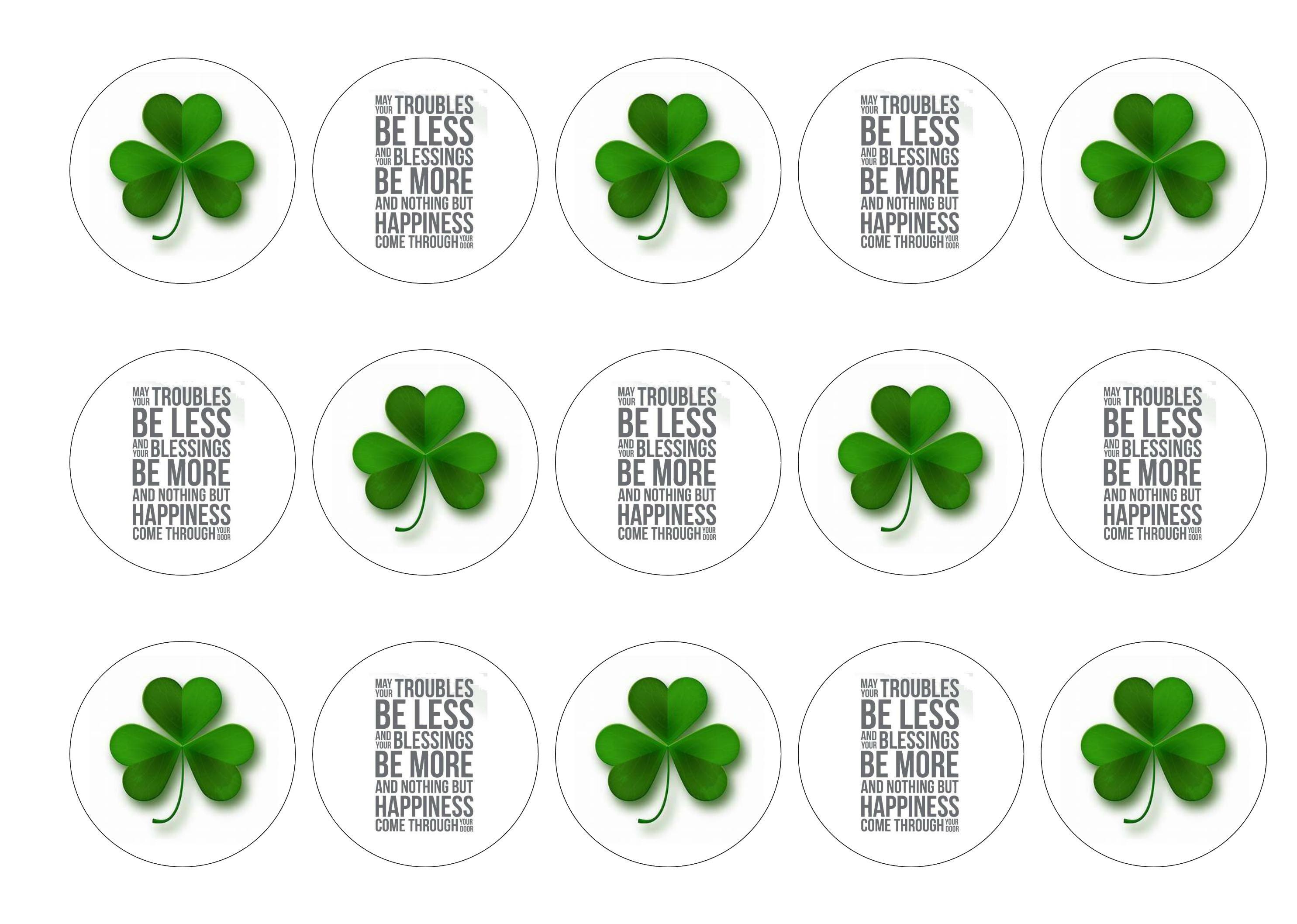 50mm printed edible cupcake toppers with a blessing for St Patricks Day