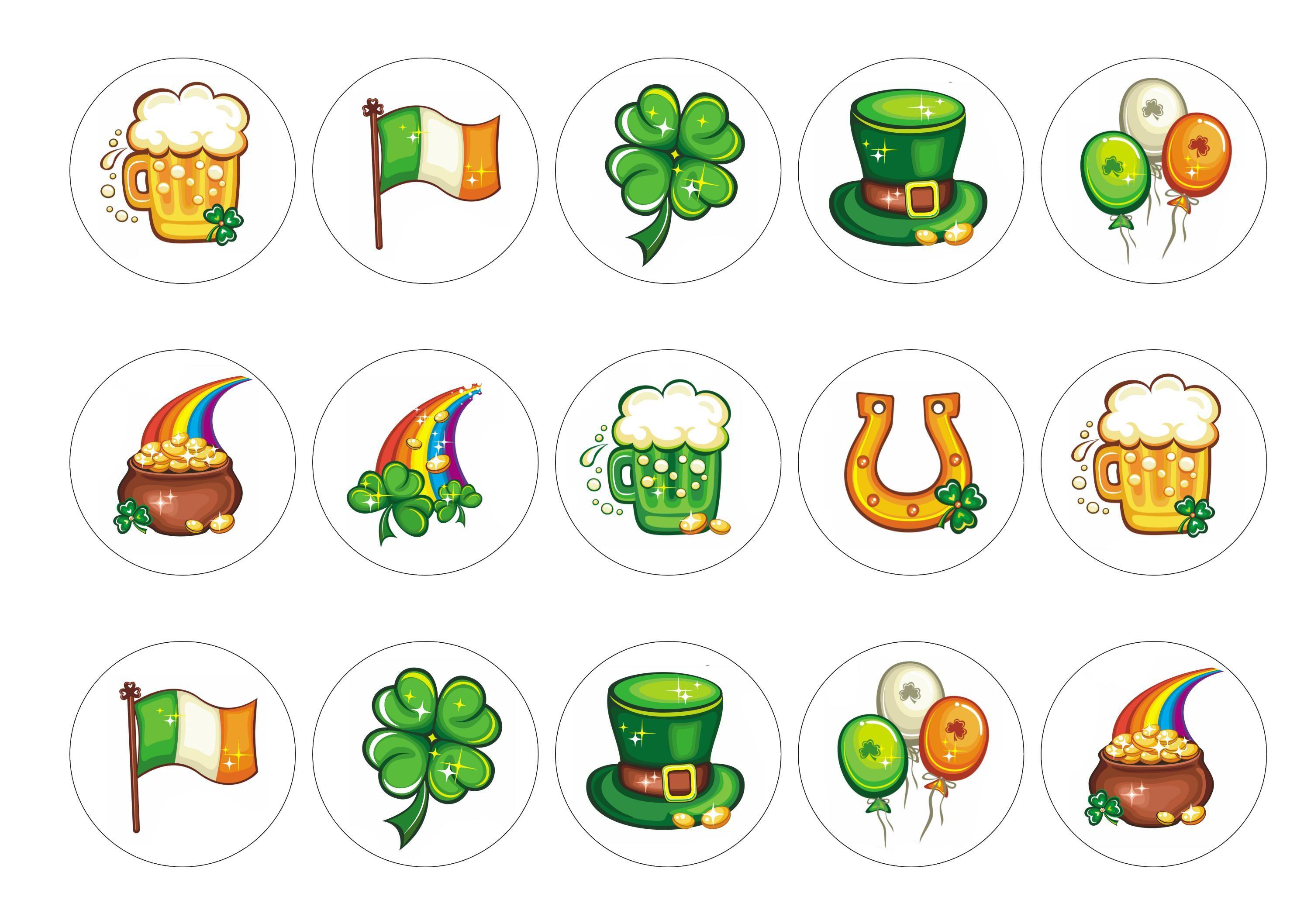 Printed cupcake toppers with St Patricks Day images