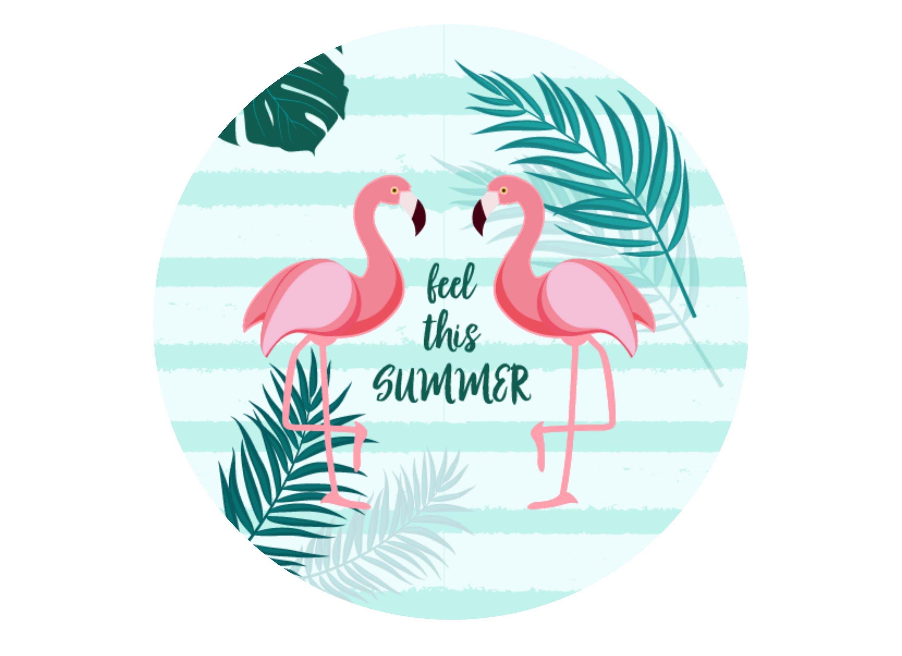 Large printed cake topper with a Summer Flamingo image