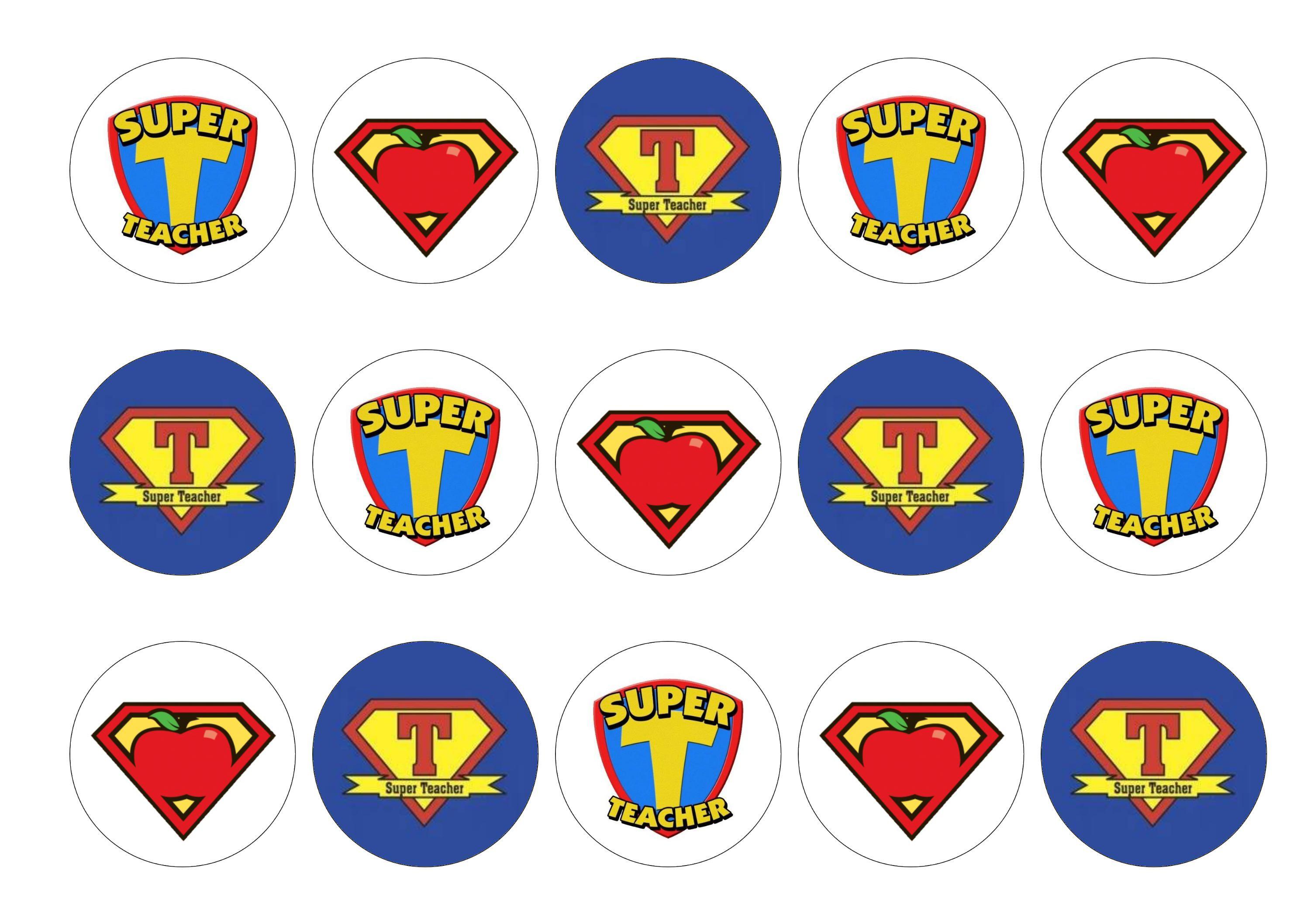 Printed edible cupcake toppers for teacher - Superman design