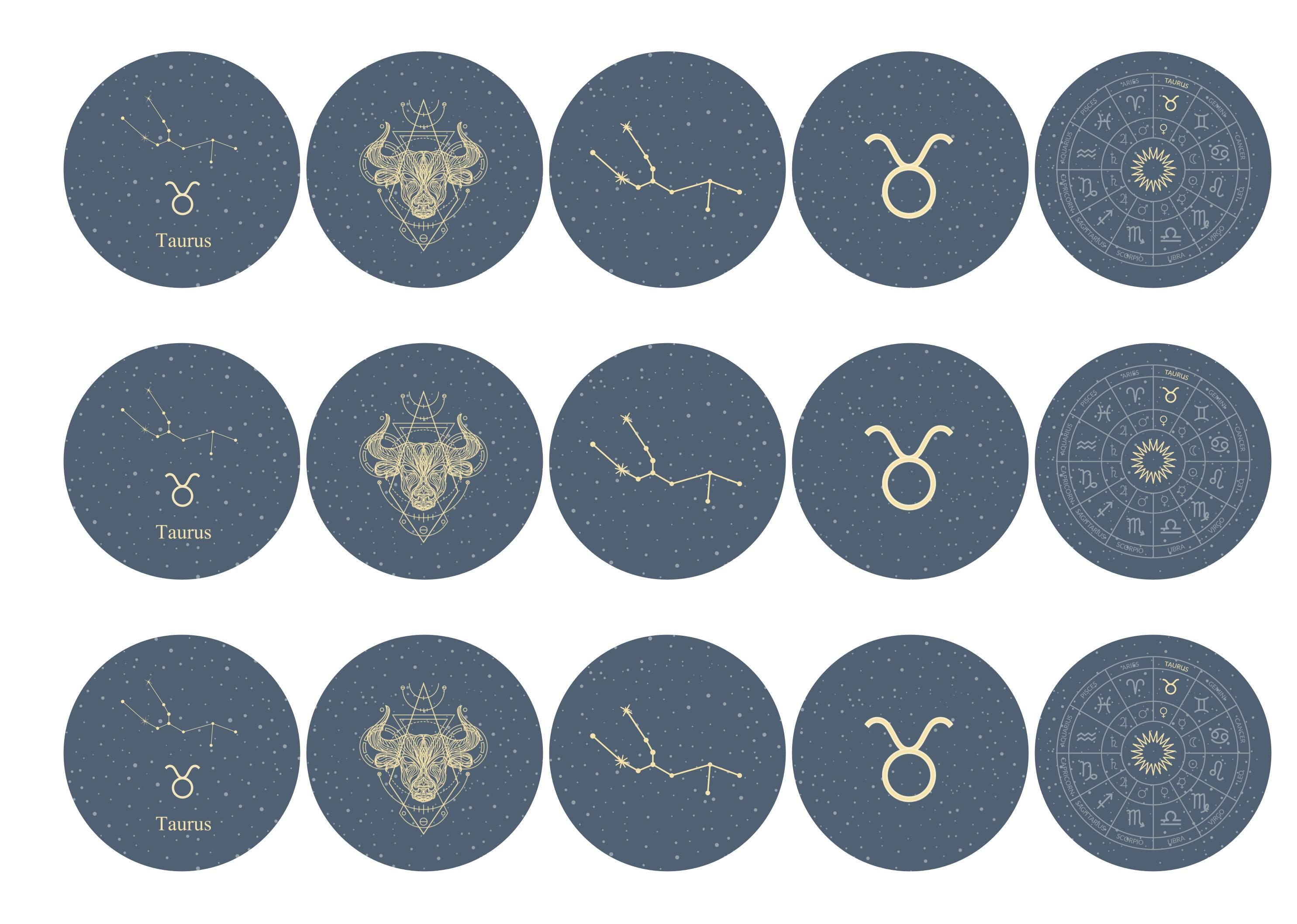 15 cupcake toppers with Taurus designs