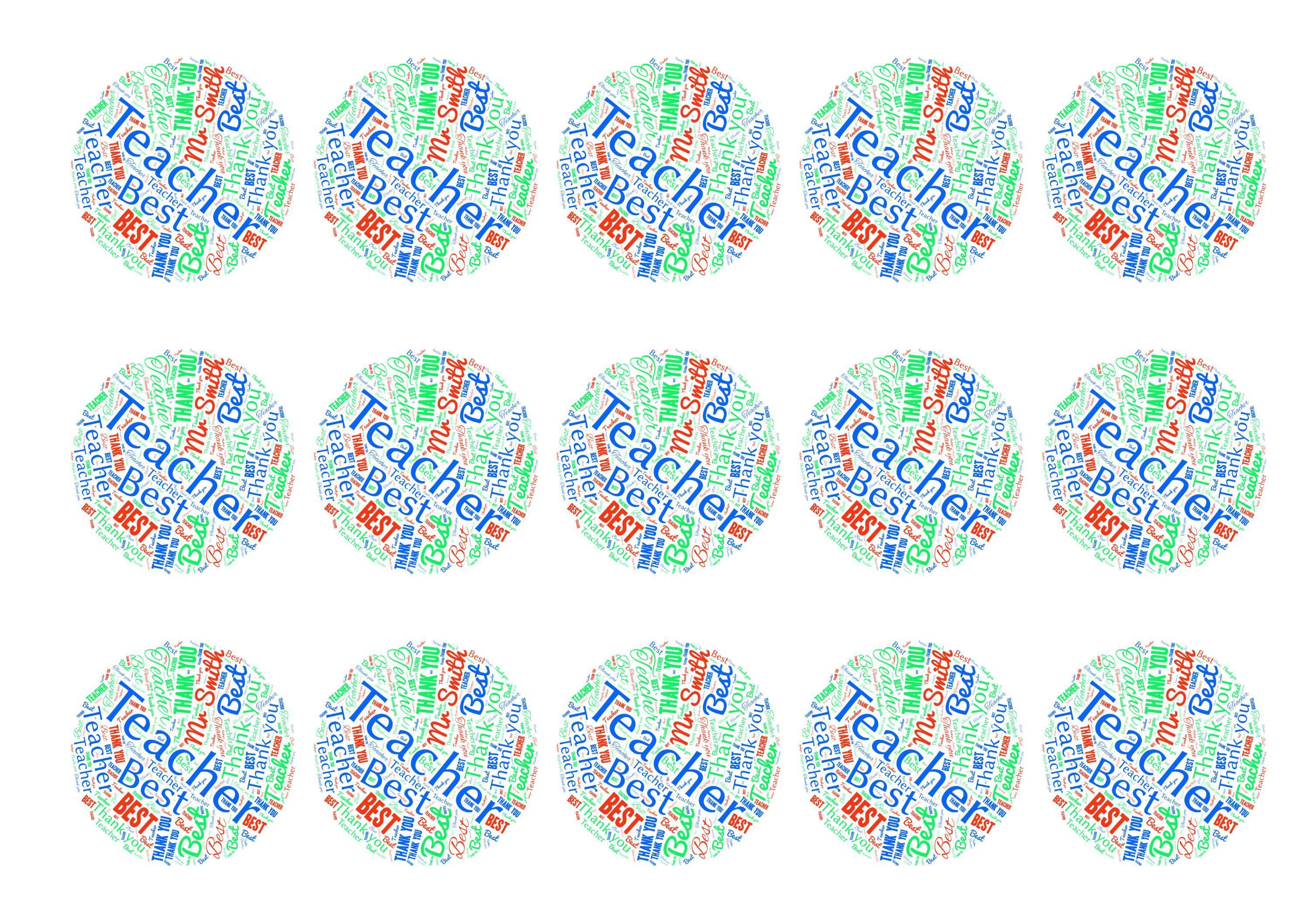 Printed edible cupcake toppers personalised for teacher